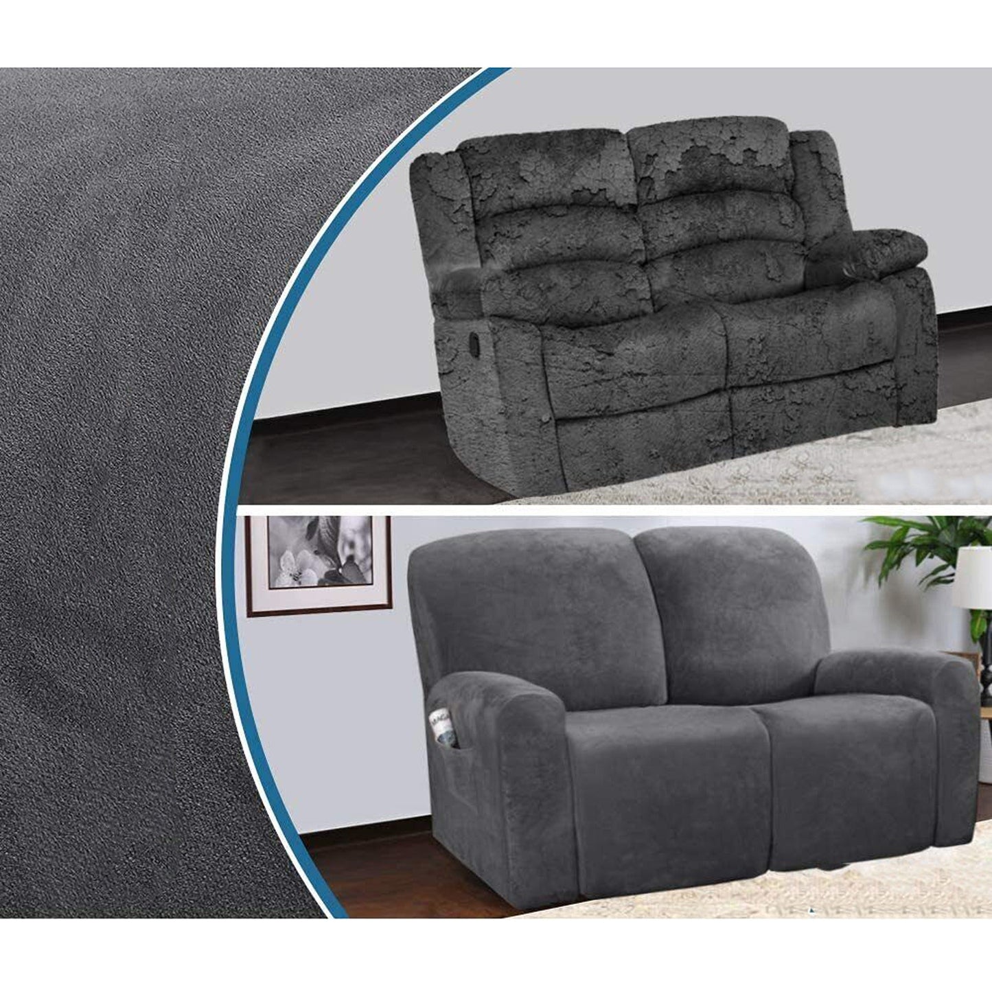 Velvet Recliner Sofa Chair Cover Stretch Slipcovers for 2 Seater Couch