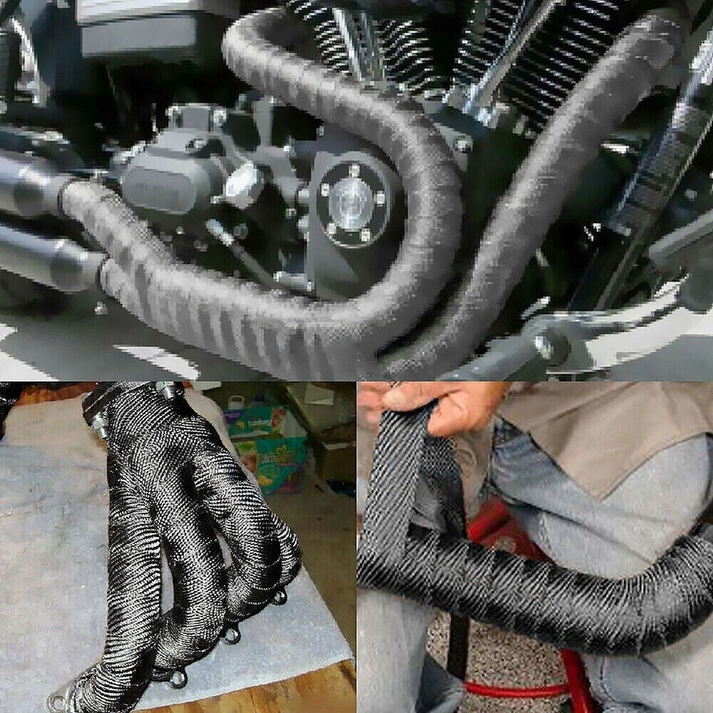 2000F Heat Resistant Black Exhaust Wrap with 10 Stainless Steel Ties
