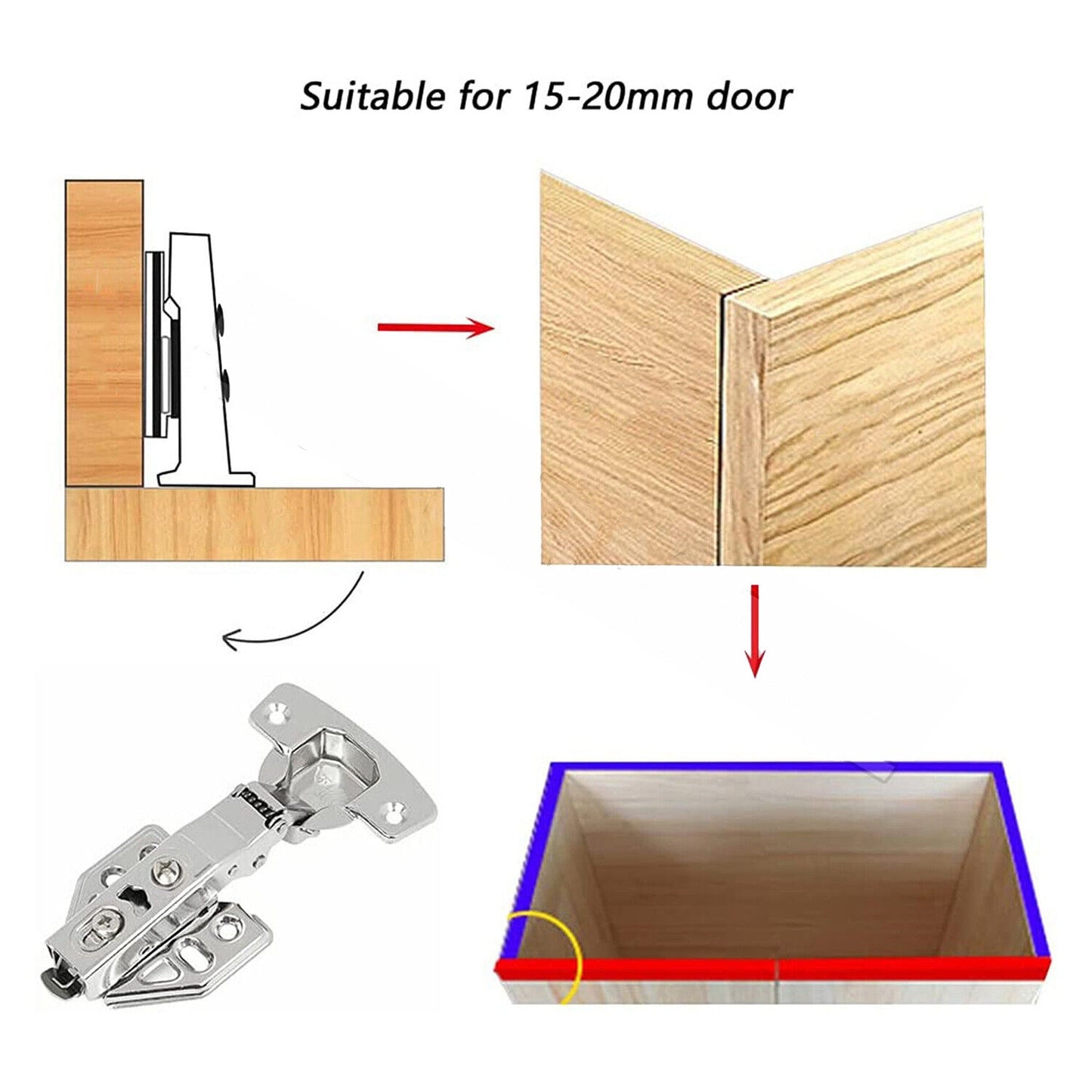 10pcs Kitchen Cabinet Door Hinge Full Overlay Wardrobe Cupboard Close