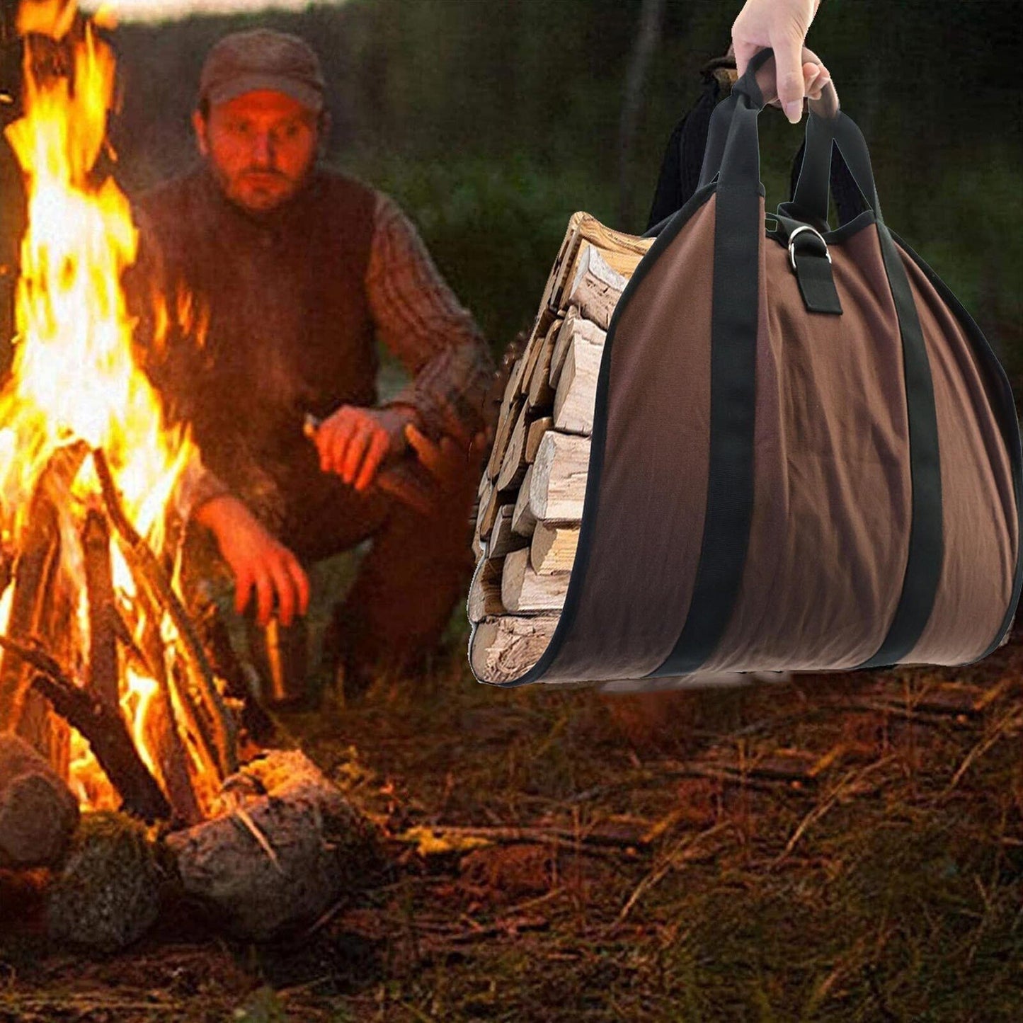 Canvas Wood Carrying Holder Multifunctional Firewood Carrier Bag