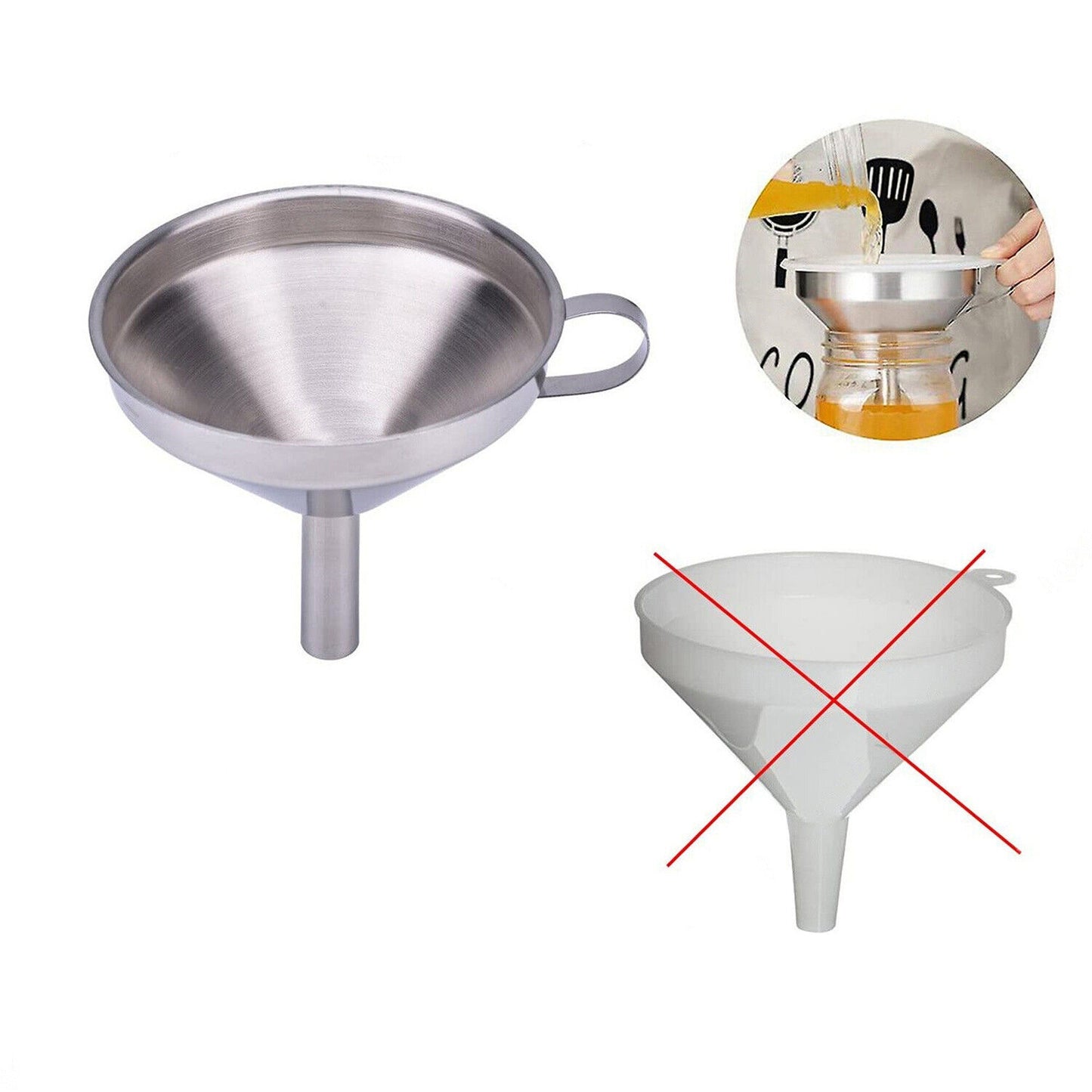 Kitchen Funnel with Detachable Filter Stainless Steel for Liquids and Oils