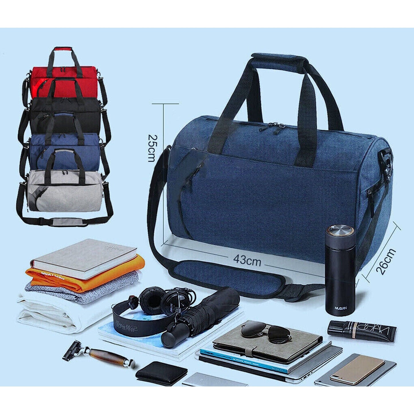 30L Waterproof Canvas Gym Duffel with Shoes Compartment