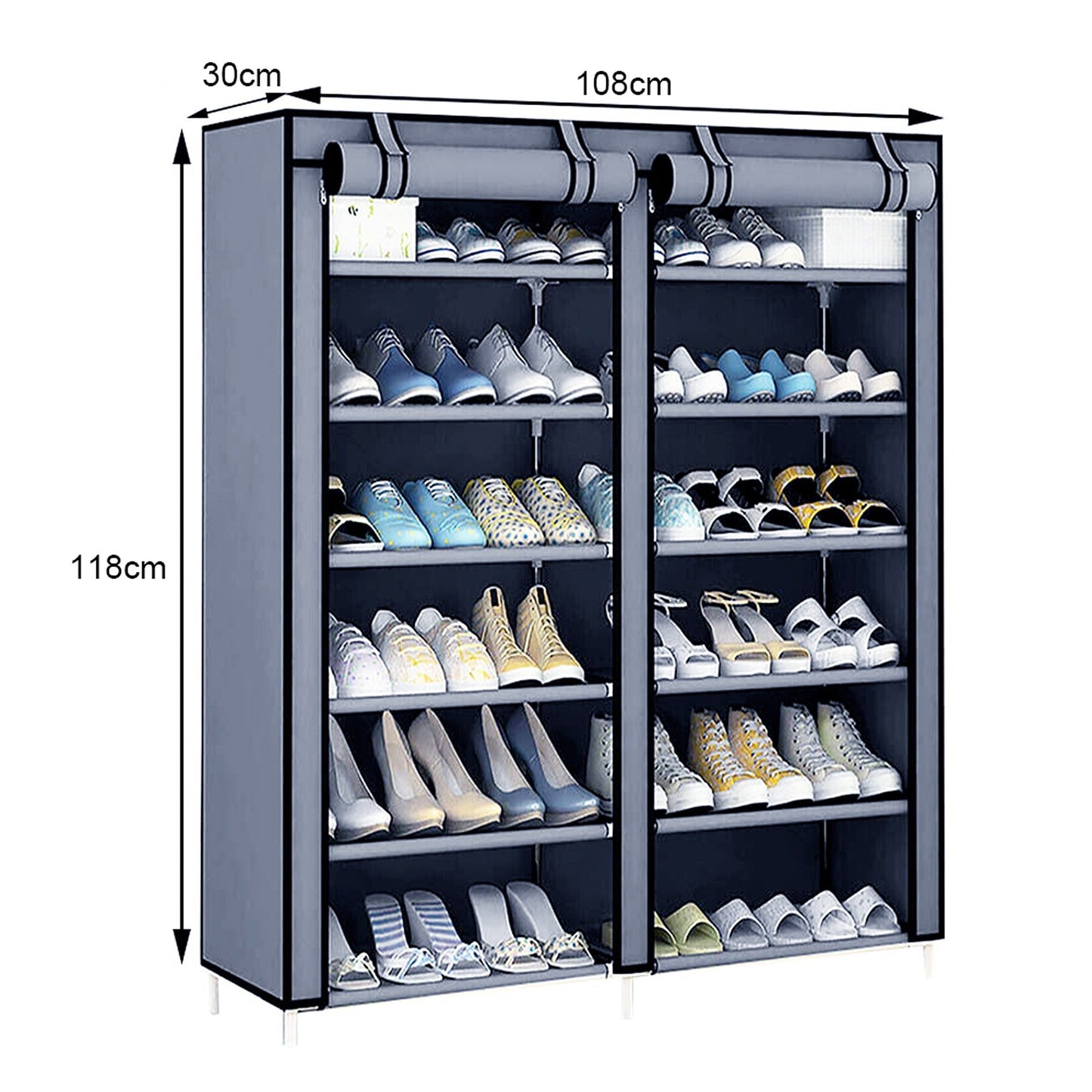 Fits 36 Pairs Portable Wardrobe with Cover Shoes Cabinet Storage Shoe Rack