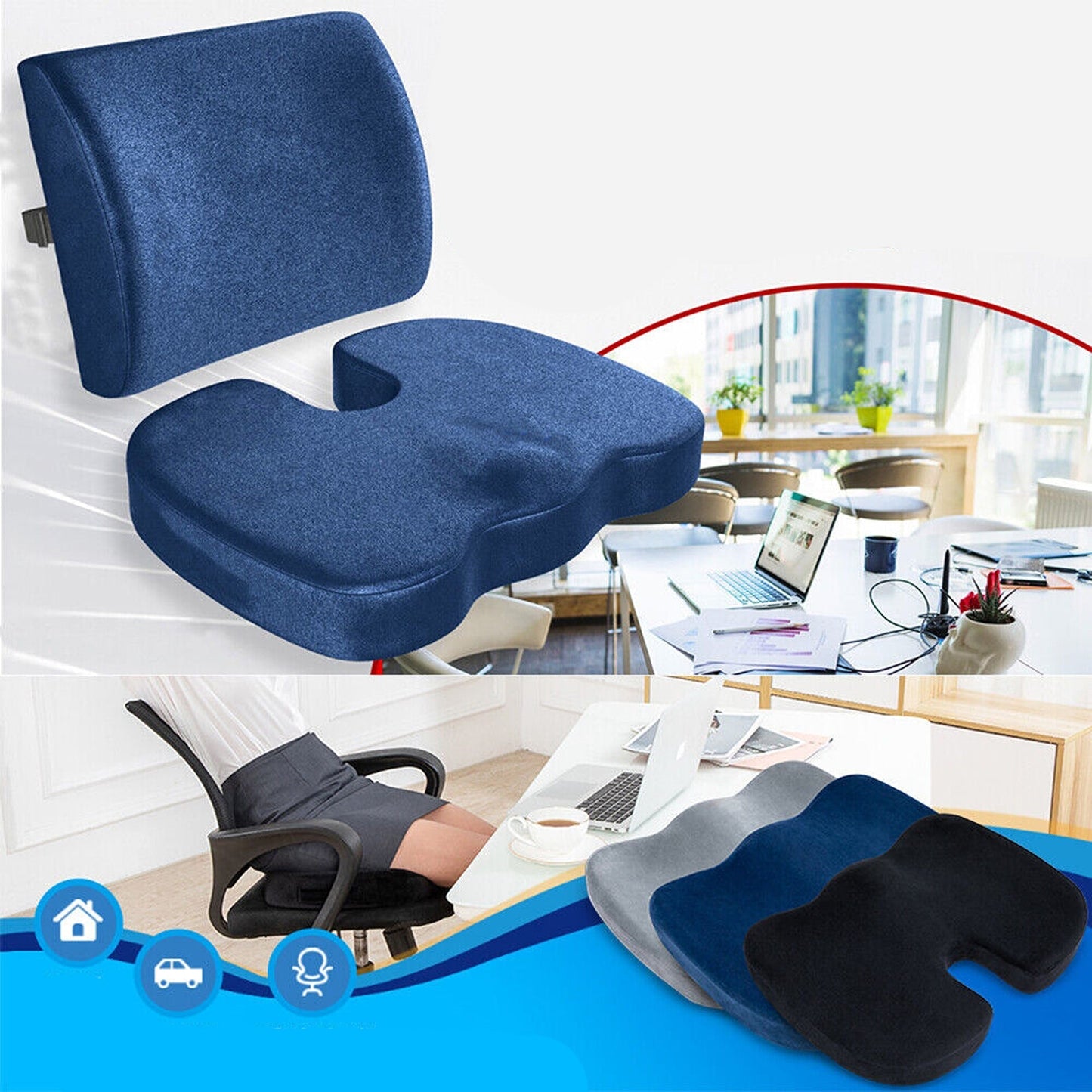 Orthopedic Lumbar Support Memory Foam Seat Cushion for Back Pain
