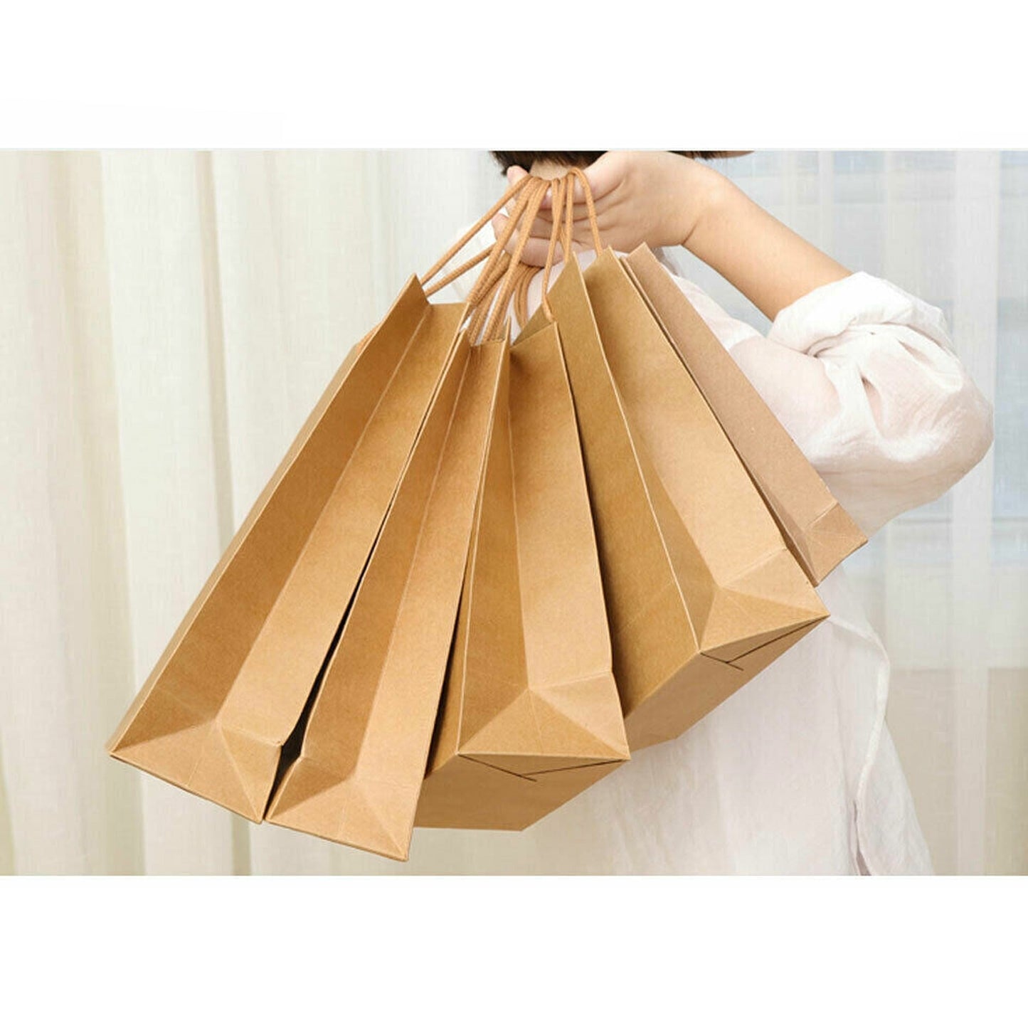 50pcs Bulk Kraft Paper Bags with Rope Handles Gift Shopping Carry Craft