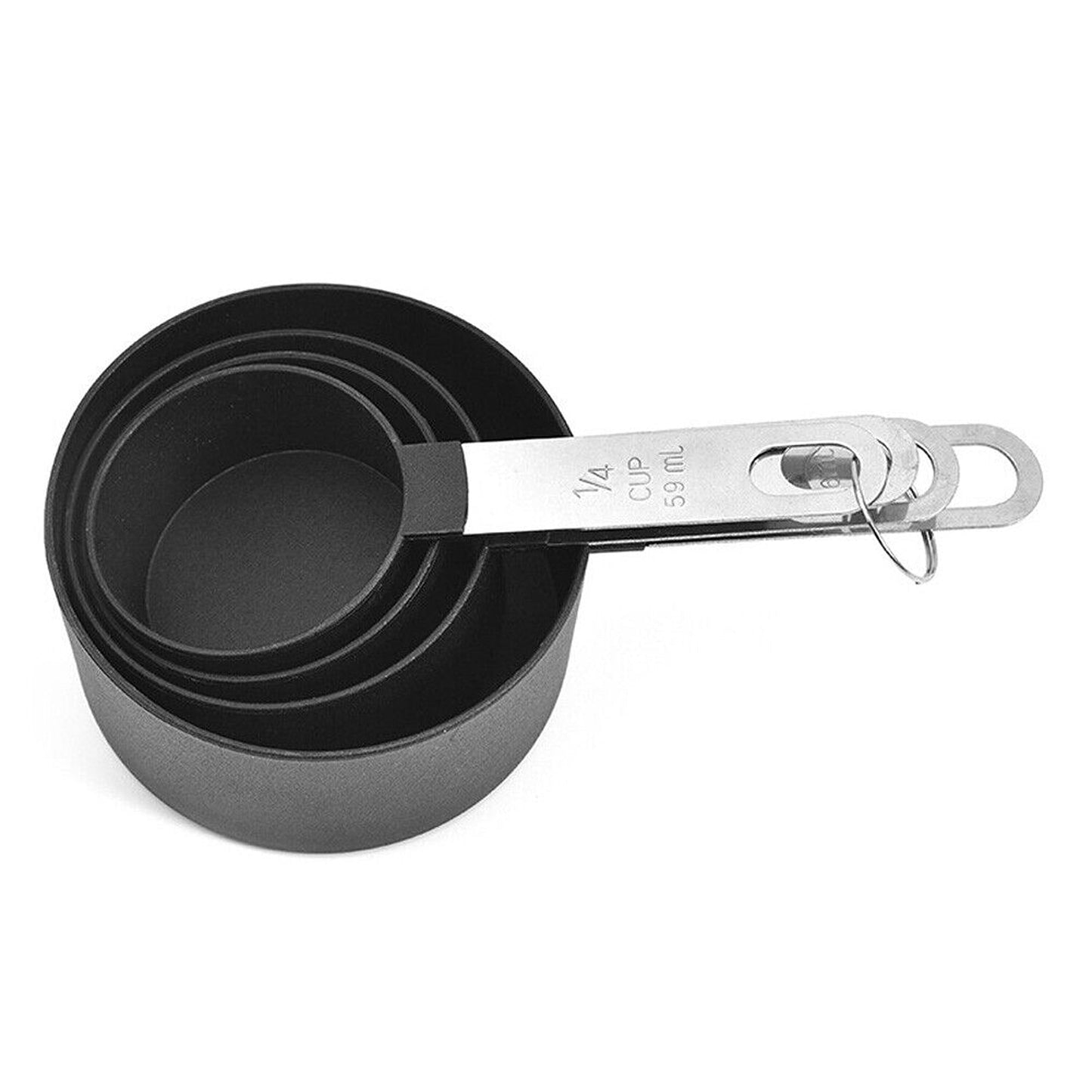 Black Measuring Cups and Spoons Set Stainless Steel 4 Pieces