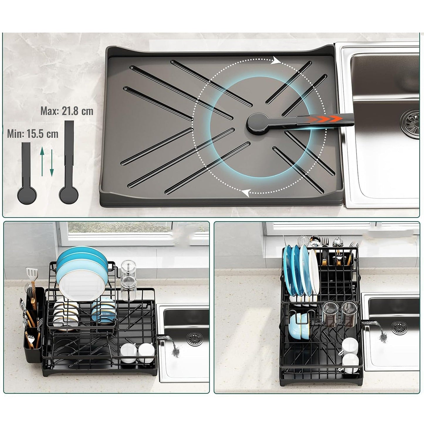Over Sink Dish Drainer with Cup Holder Two-Tier Kitchen Rack