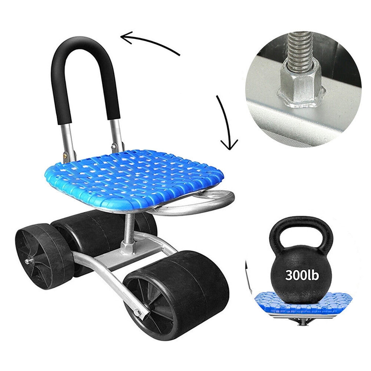 Rolling Gardening Stool with Adjustable Height and 360-Degree Wheels
