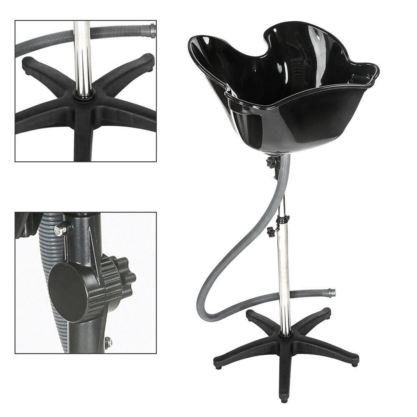 Height Adjustable Mobile Shampoo Basin for Salon and Home Use Deep Wash Sink