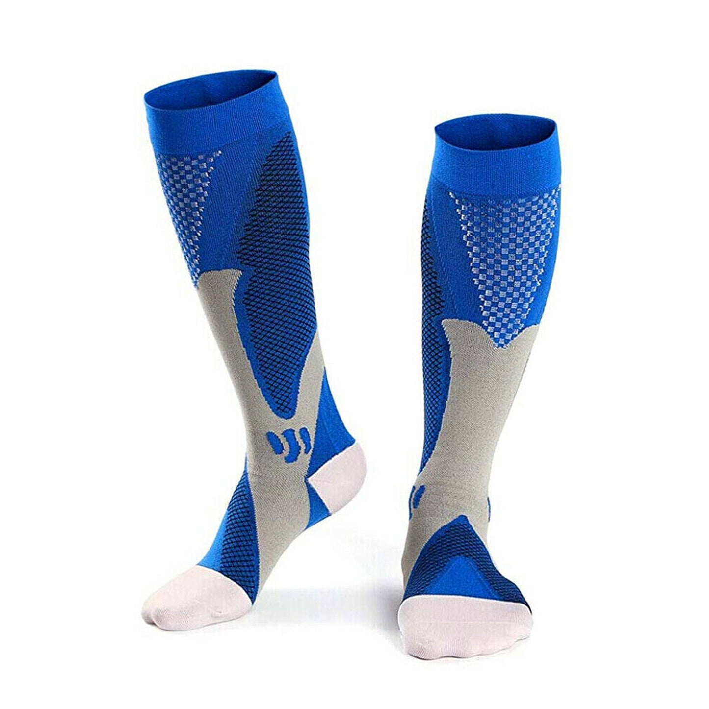 Blue Compression Socks with Copper Stockings Travel and Running Unisex