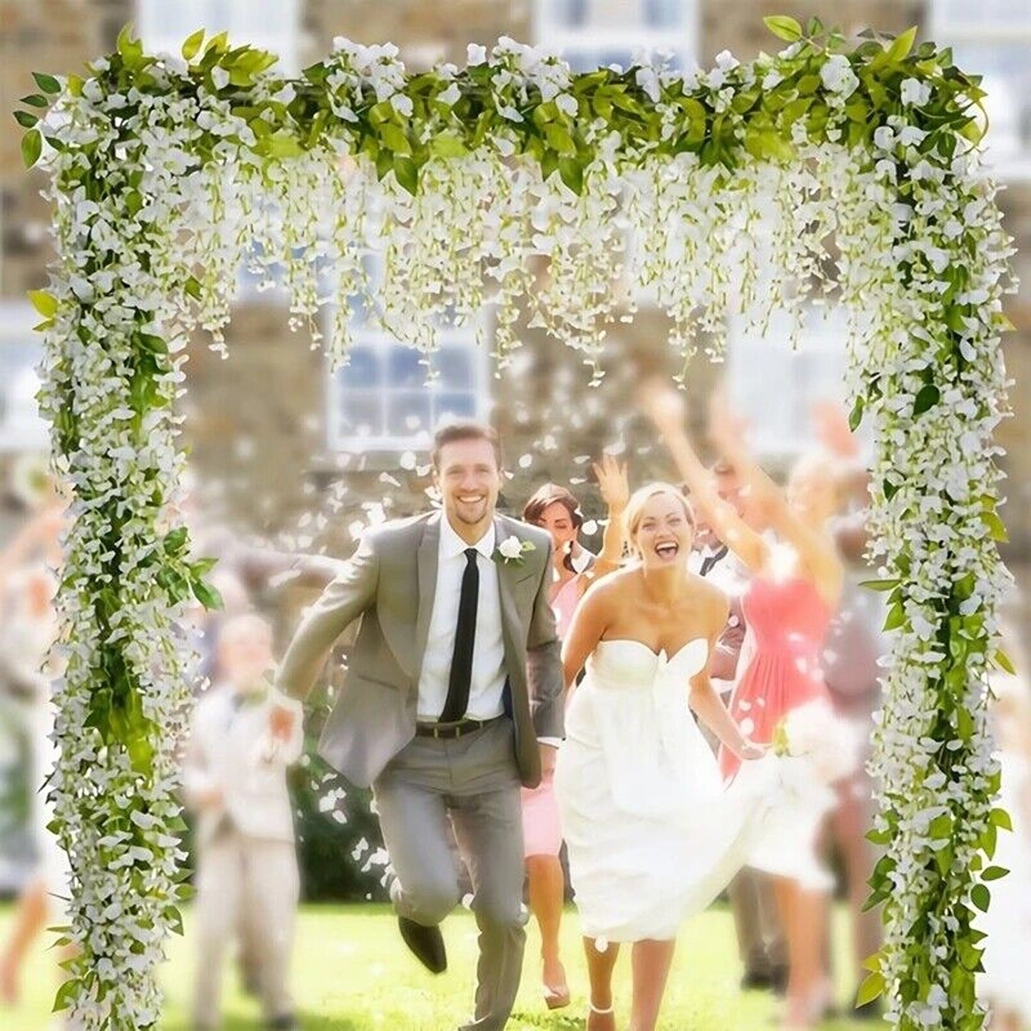 12pcs Hanging Silk Wisteria Vine Garland Artificial Leaf Decoration for Weddings