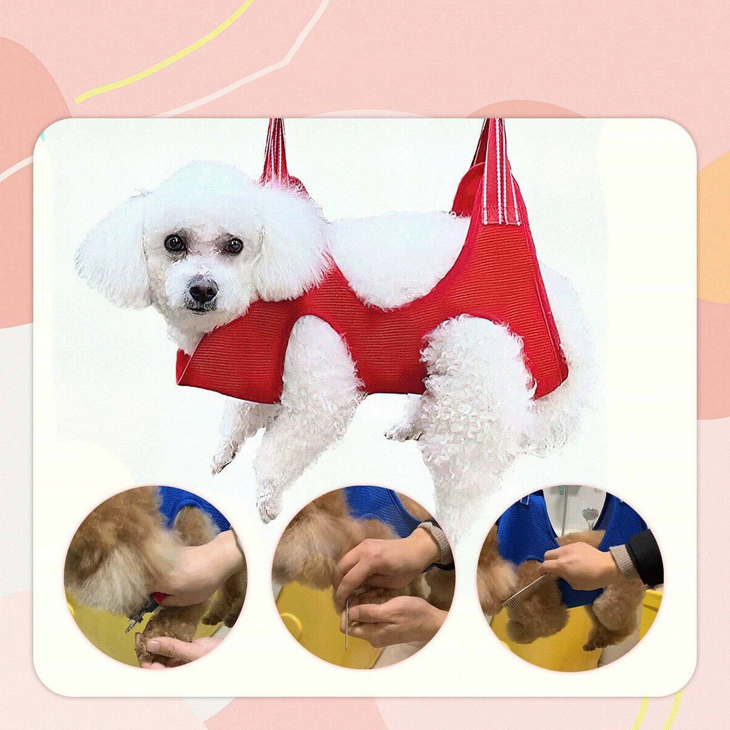 Red Pet Grooming Hammock Sling for Dogs and Cats Nail Care Bathing Bag