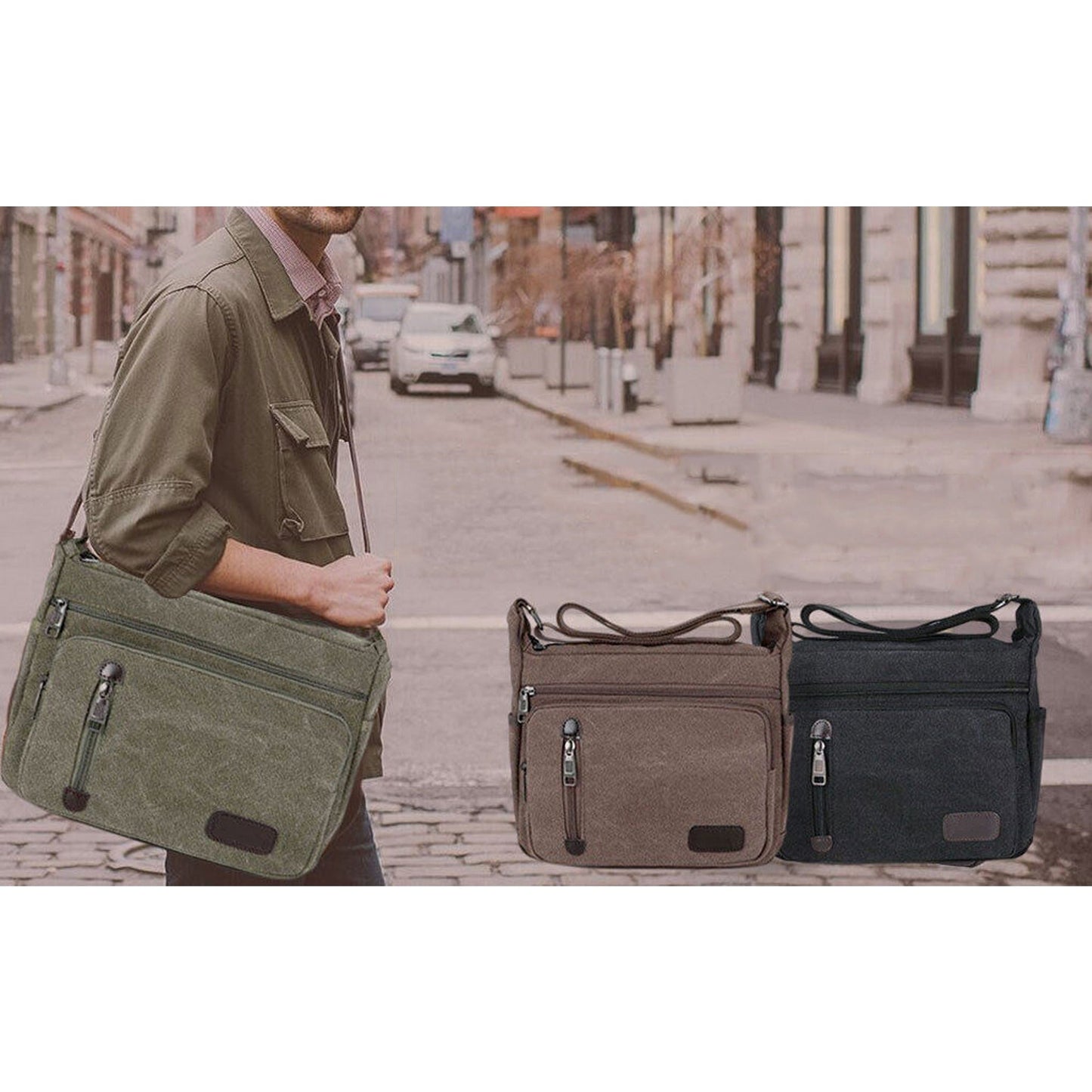 Canvas Messenger Bag for Men Retro Shoulder Crossbody