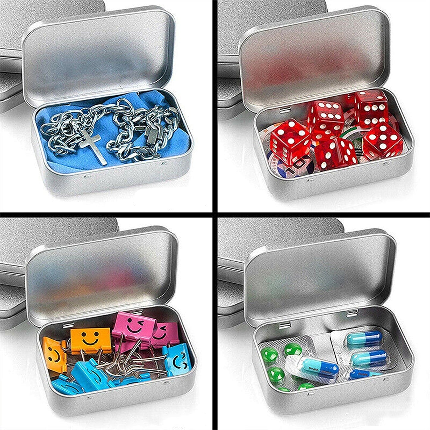 Set of 6 Metal Hinged Tin Boxes for Small Storage Solutions
