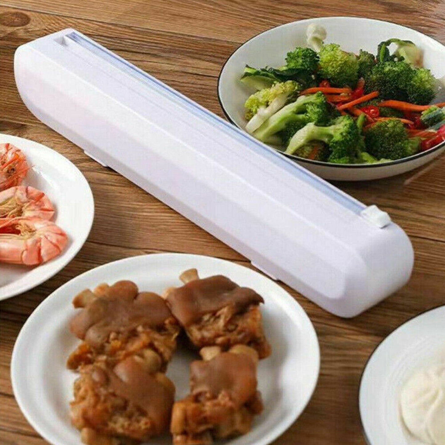 Kitchen Wrap Dispenser with Plastic Cutter for Foil and Cling Film