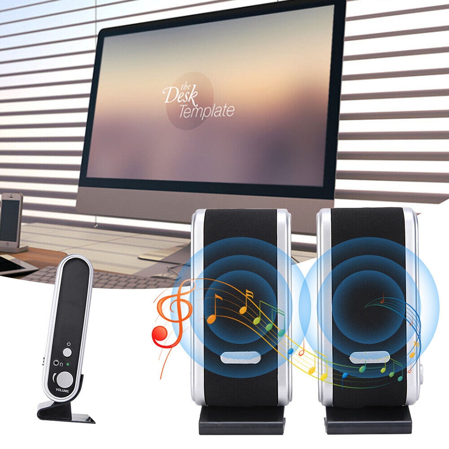 2pcs Stereo Computer Speakers with Subwoofer USB Powered for PC and Laptops