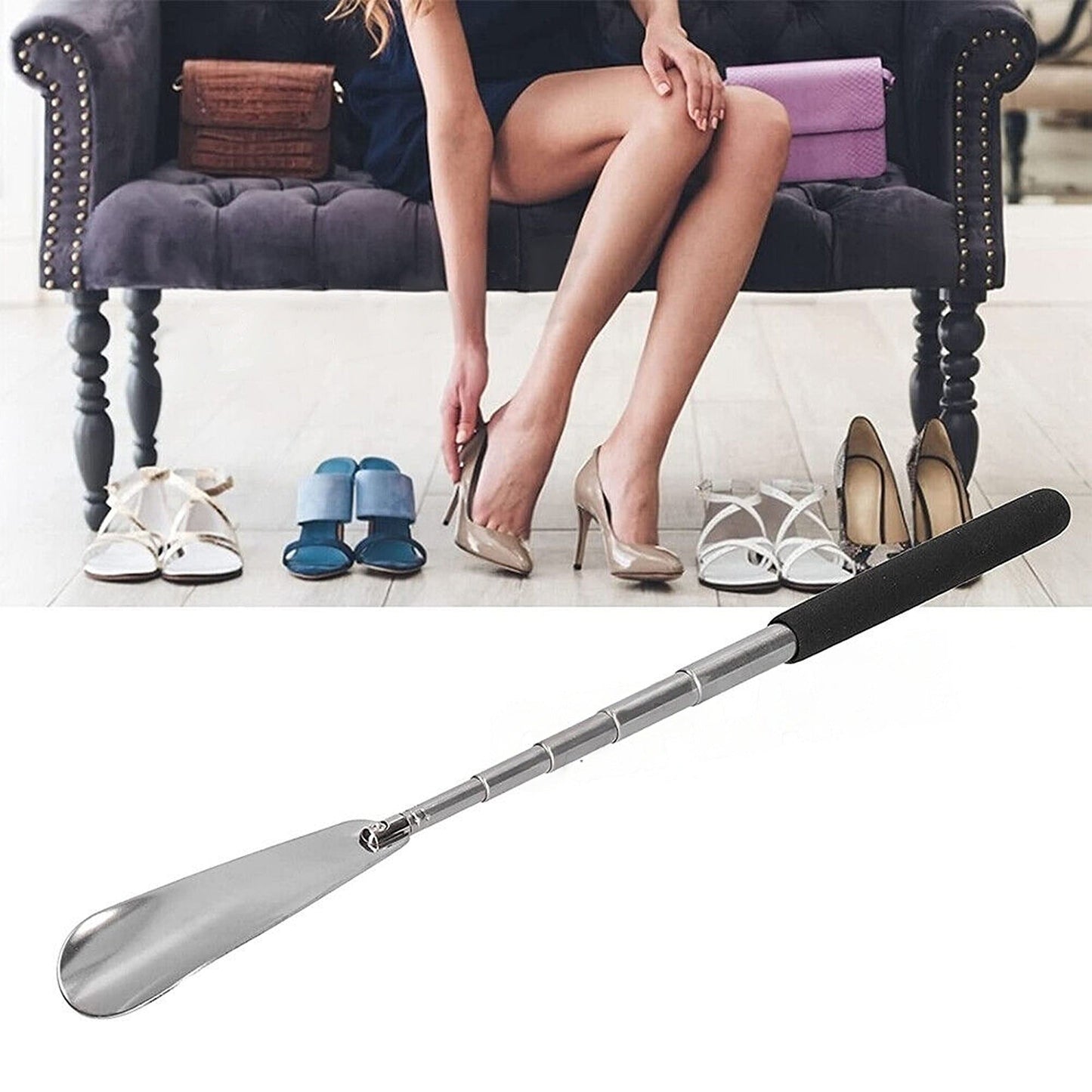 Extendable Stainless Steel Shoehorn 75cm Long Handle