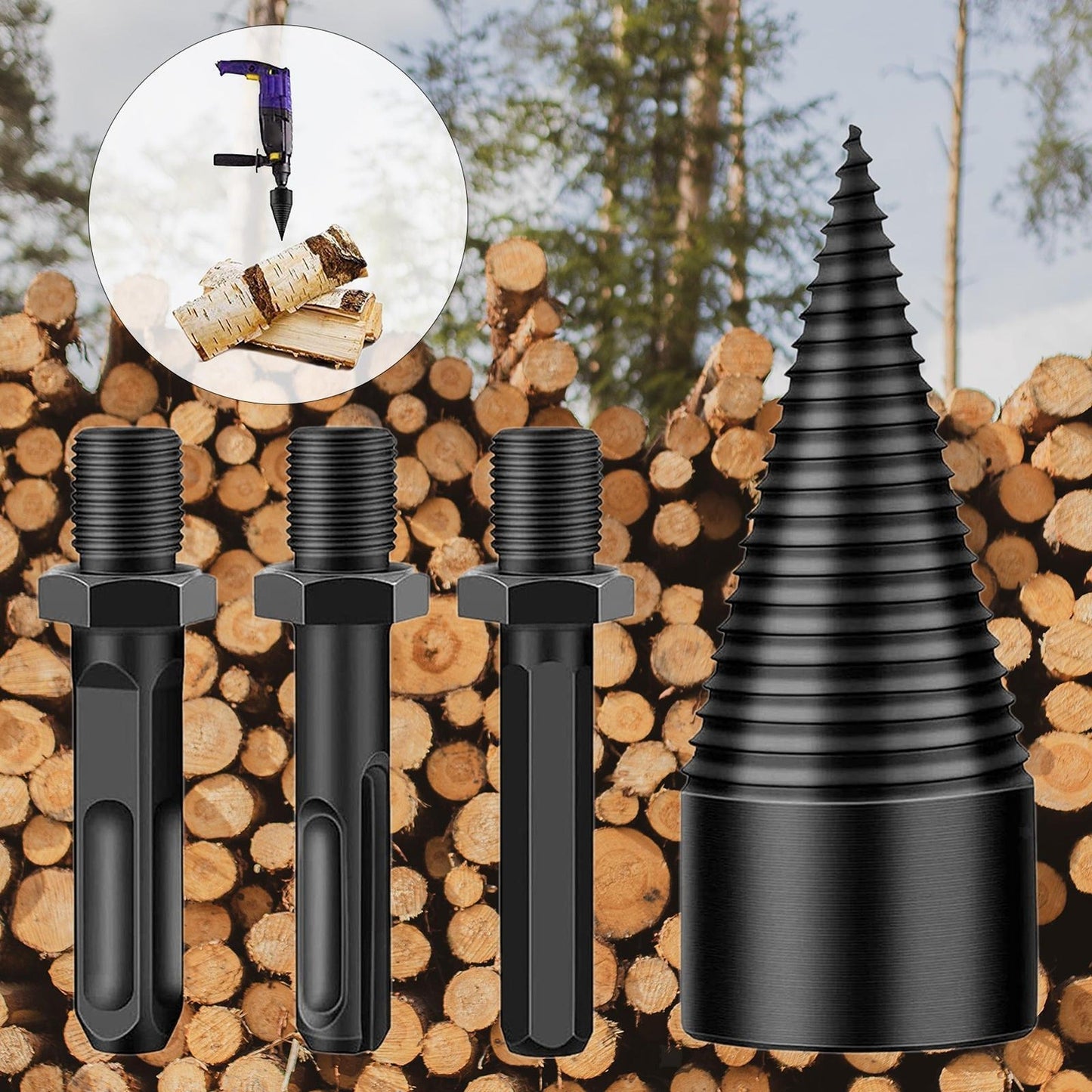 4pcs Speed Twist Firewood Log Splitter Wood Drill Bit Screw Cone Reamer