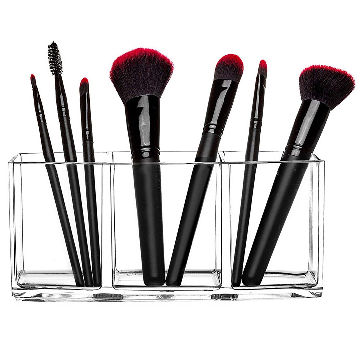 Acrylic Makeup Brush Holder with 3 Compartments for Cosmetic Storage