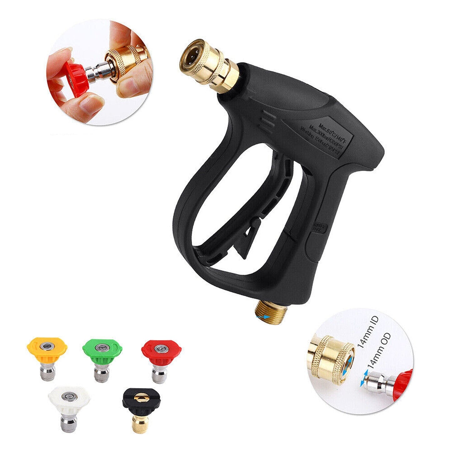 High-Pressure Water Gun for Car Washing with Short Wand and 5 Nozzle Attachments