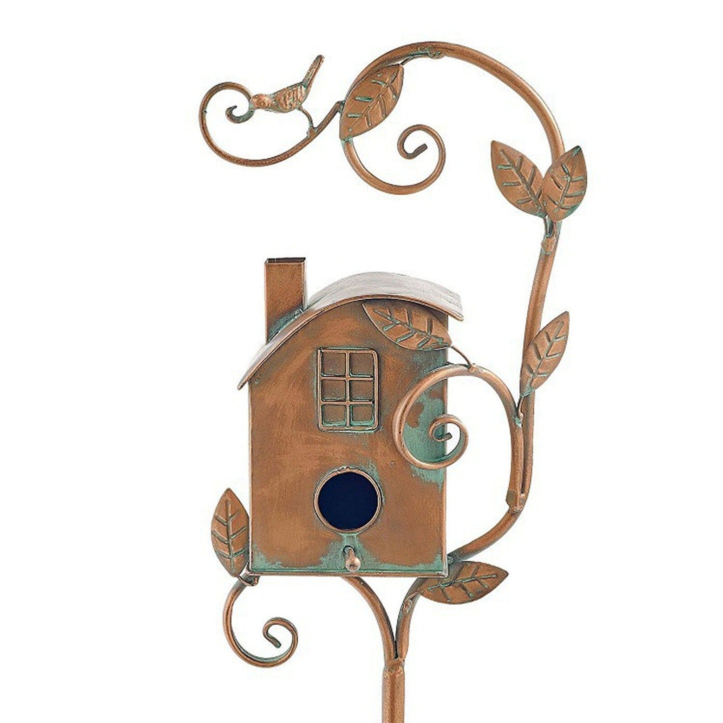 Outdoor Metal Birdhouse Art Stake Rustic Garden Yard Bird House Stand