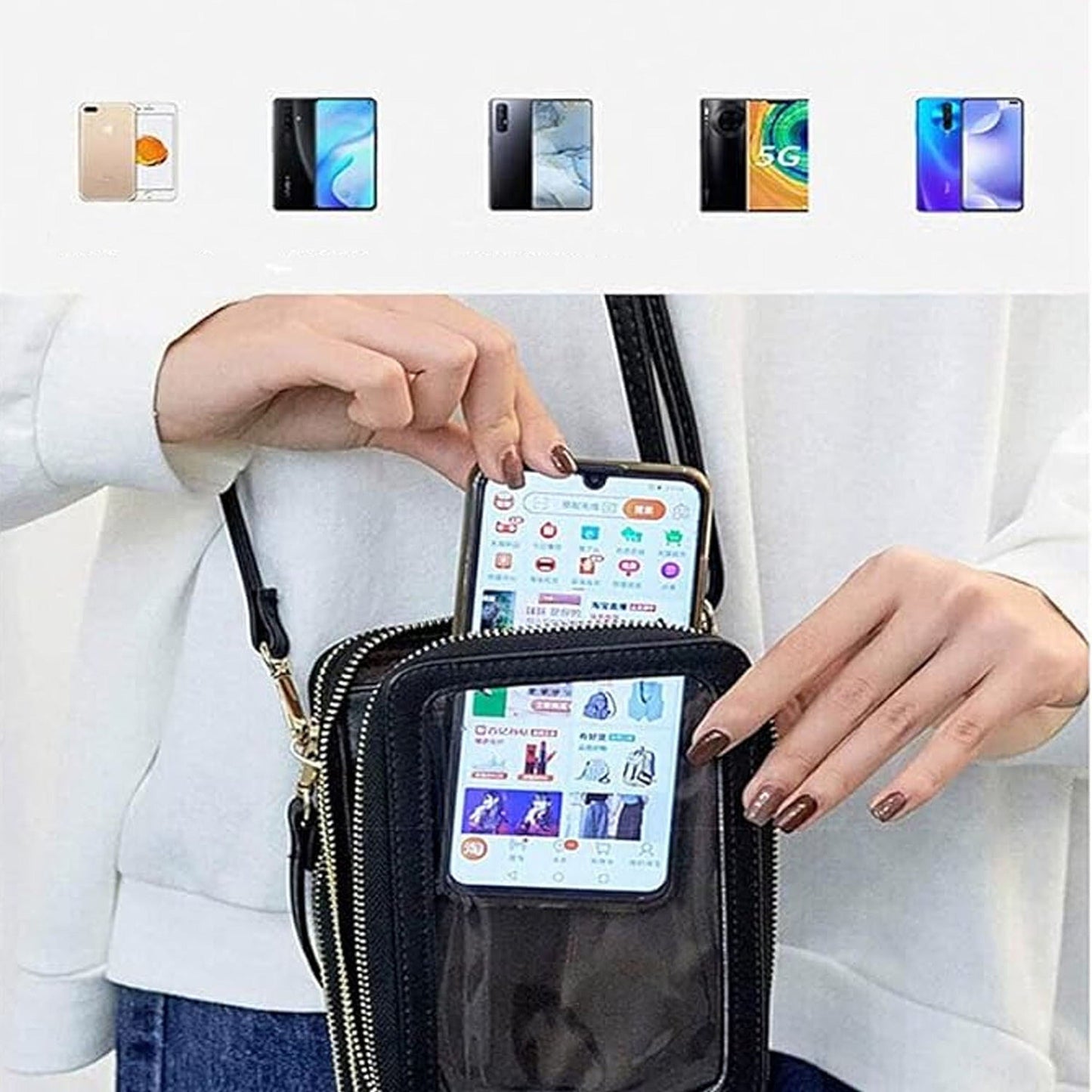 Touch Screen RFID Blocking Crossbody Phone Purse for Women with Strap