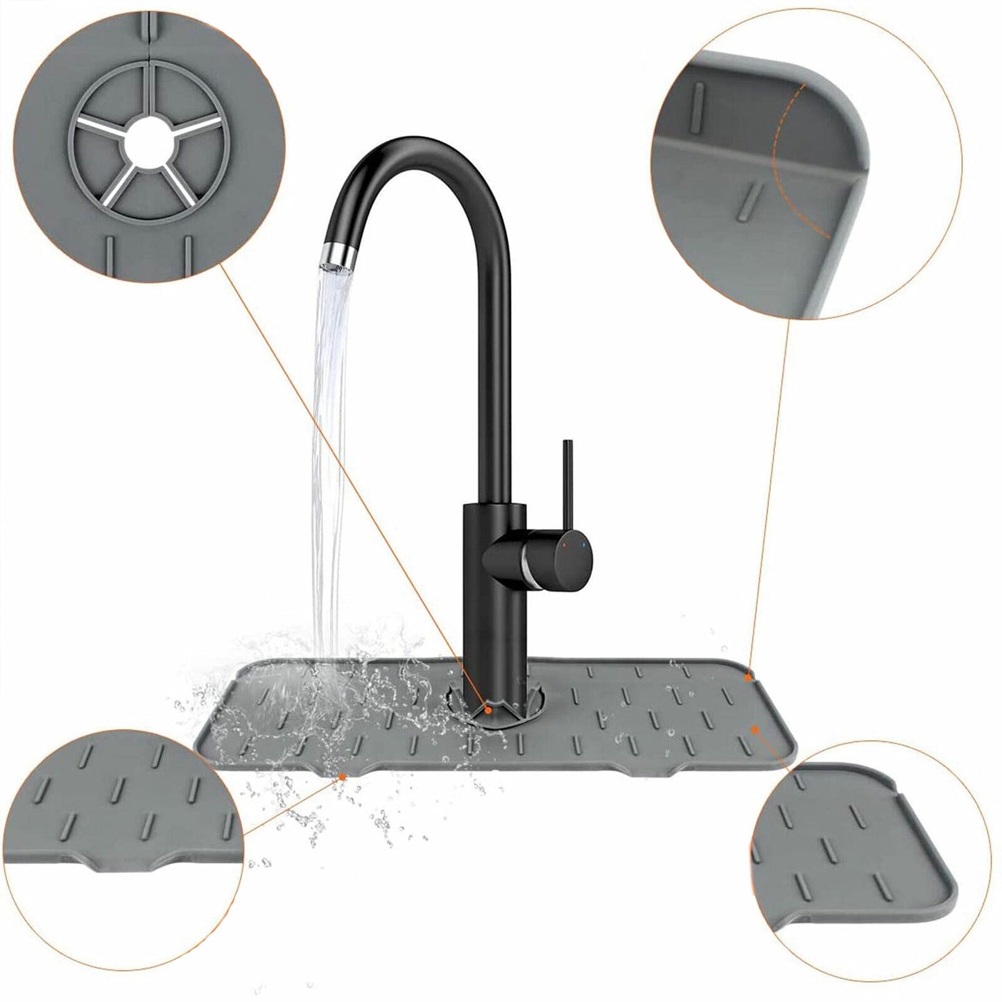 Round Silicone Kitchen Sink Splash Guard and Faucet Water Catcher