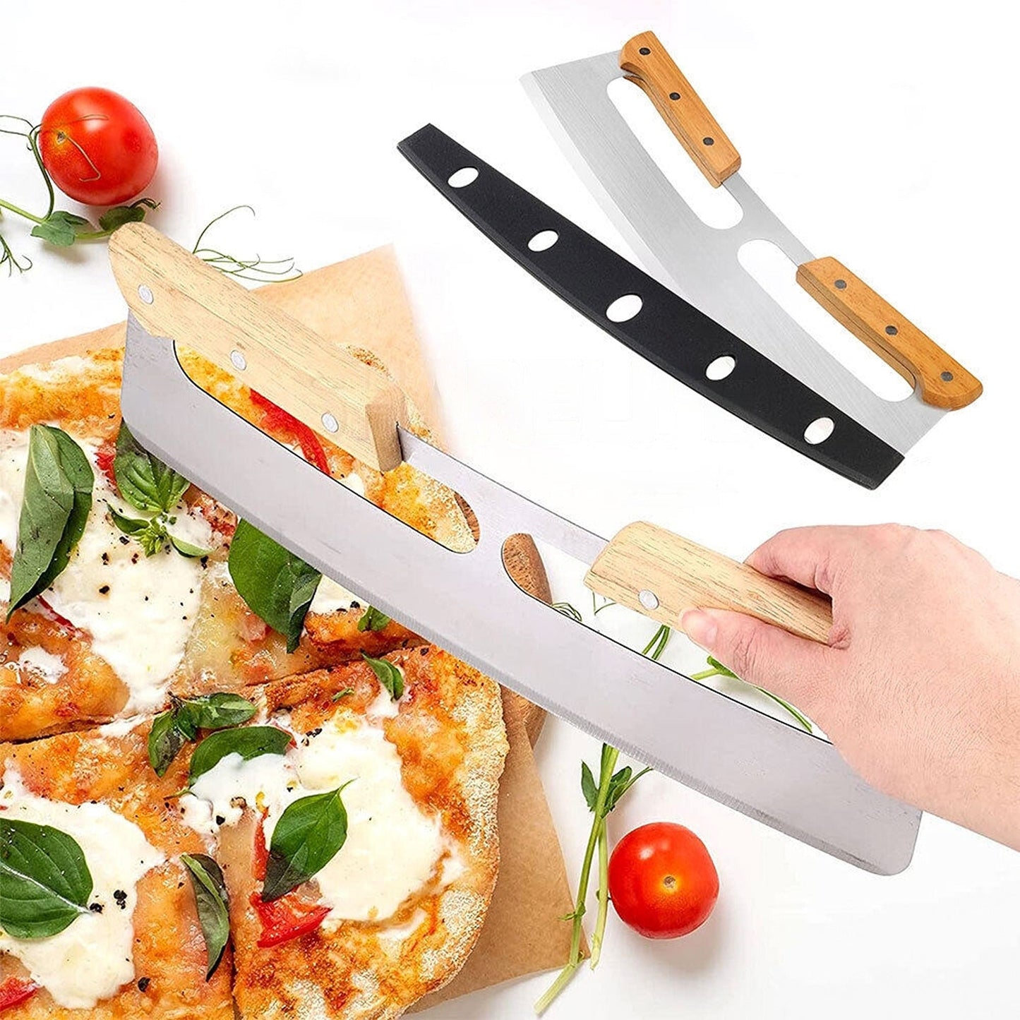 Protective Rocker Blade Slicer for Pizza Stainless Steel with Cover