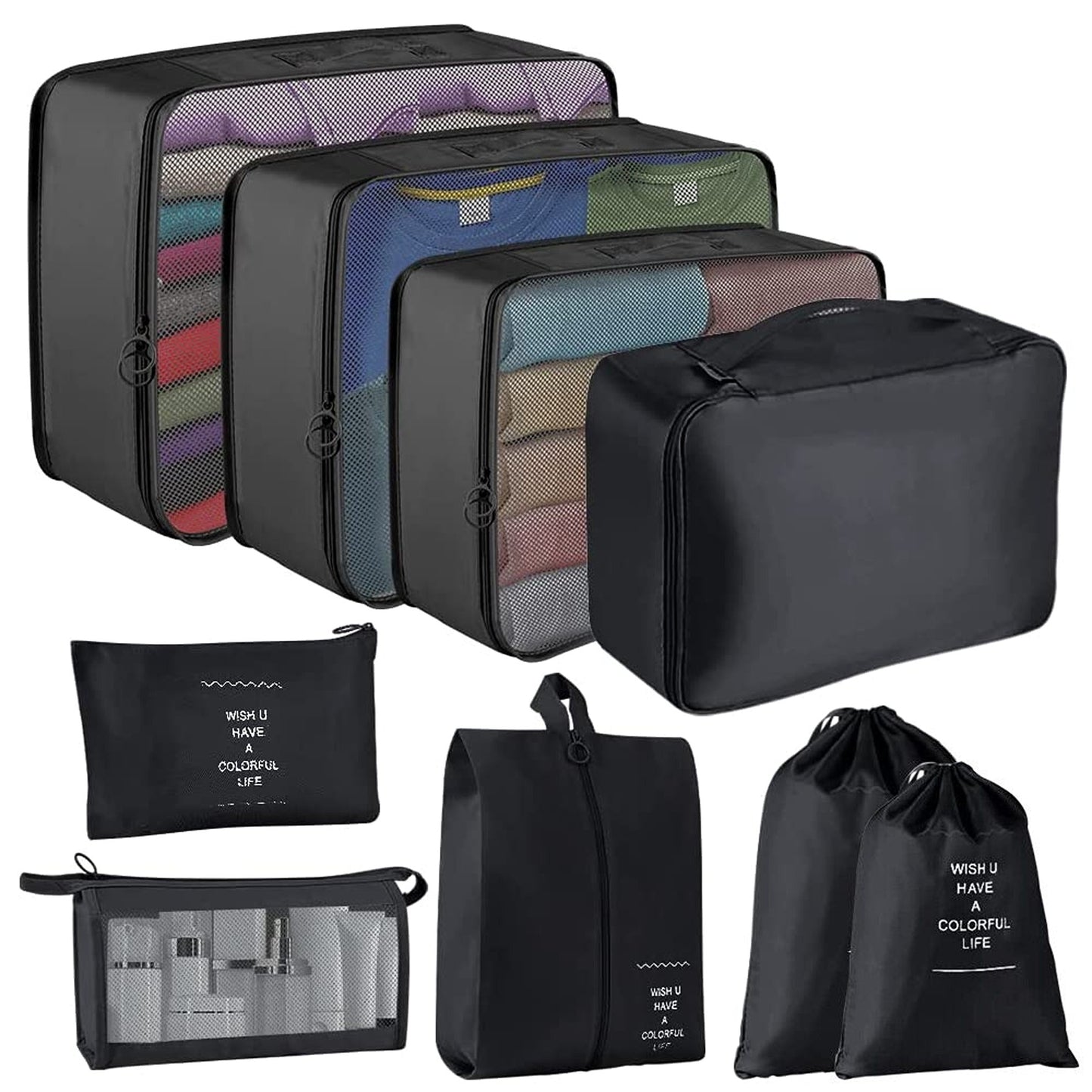 9pcs Travel Packing Cubes Set Luggage Organizer Storage Bag