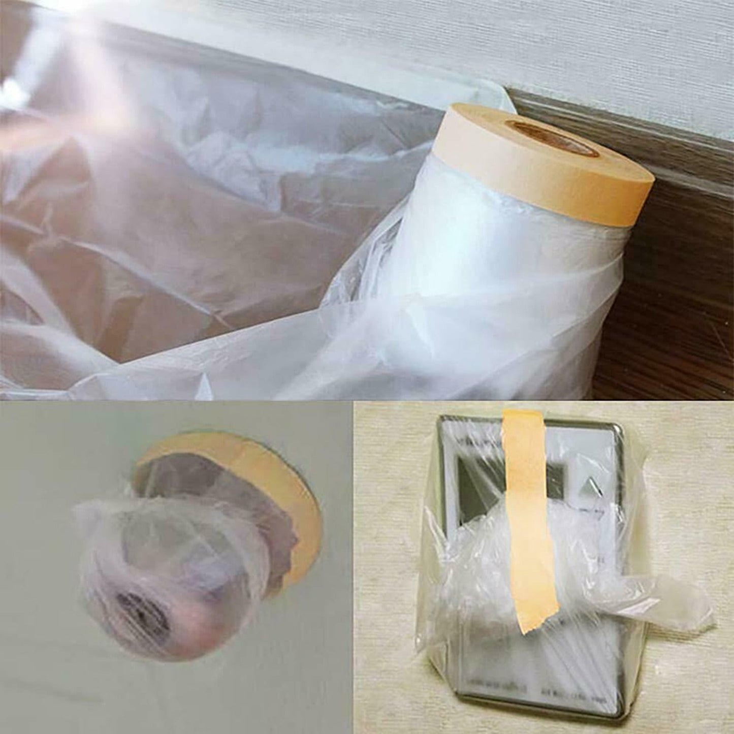 6 Rolls Pre-Taped Plastic Drop Cloth with Masking Film for Painting