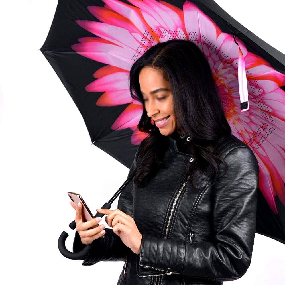Inverted Windproof Umbrella Double Layer C Handle Reverse Design