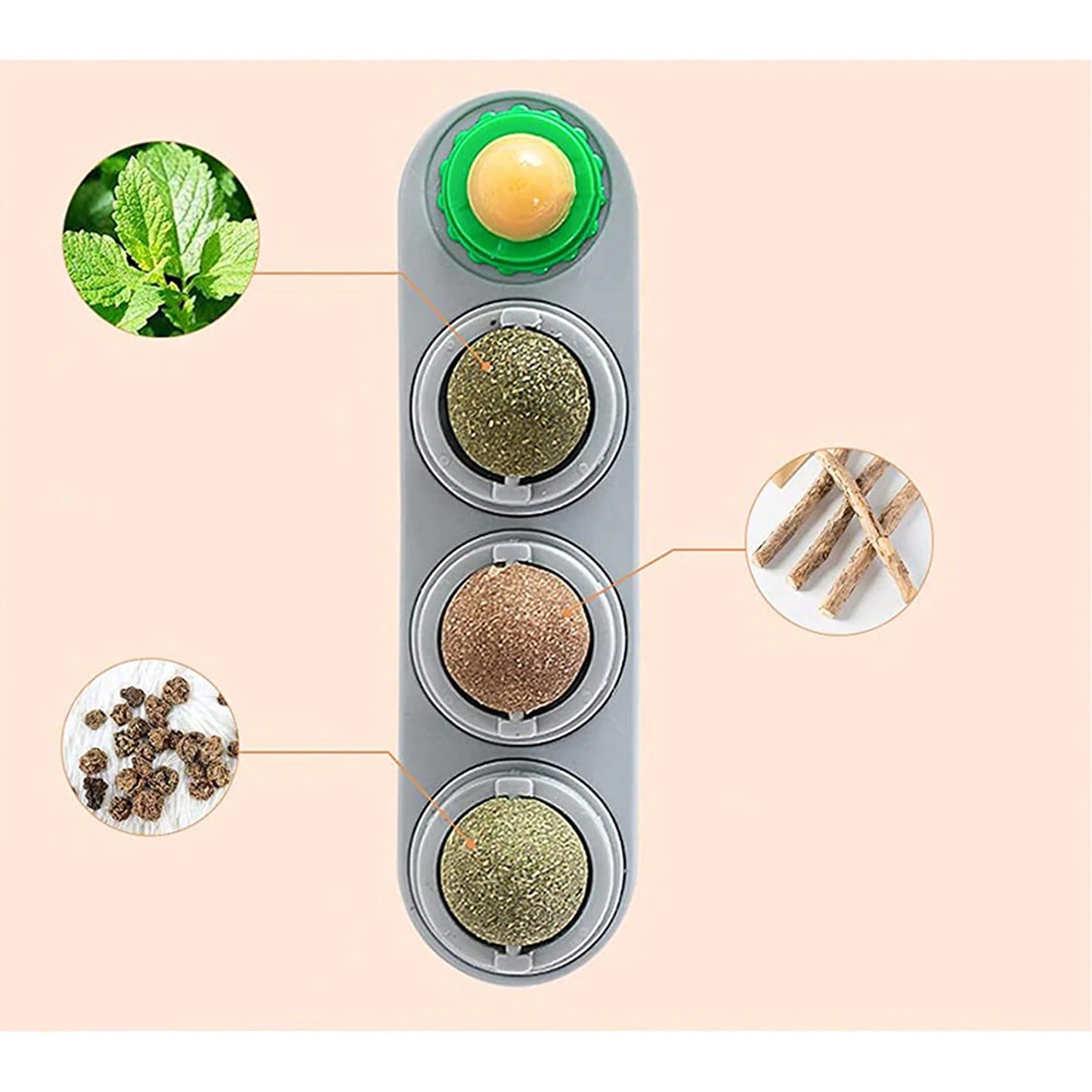 Wall Mount Catnip Ball Toy for Cats - Digestion Helping Solid Nutrition
