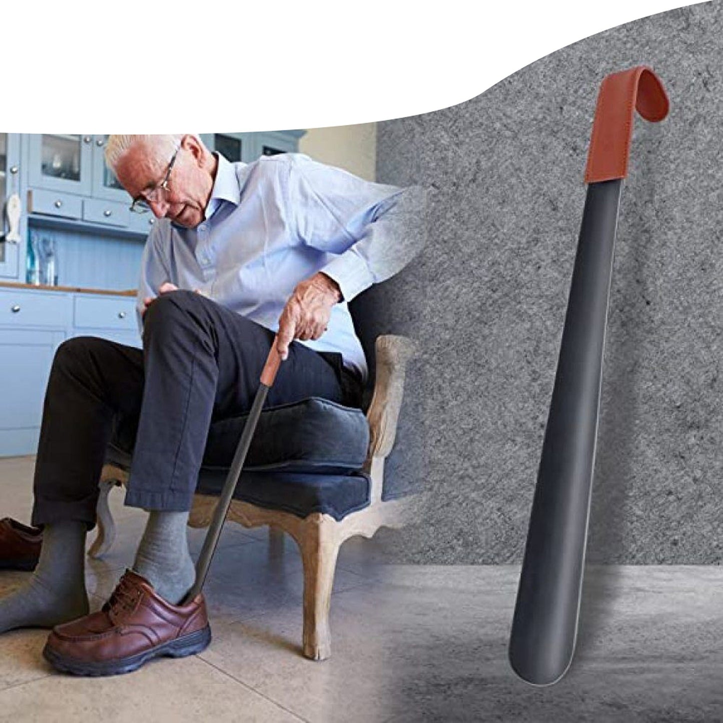 Easy Slip Long Handle Leather Shoe Horn Sturdy Helper