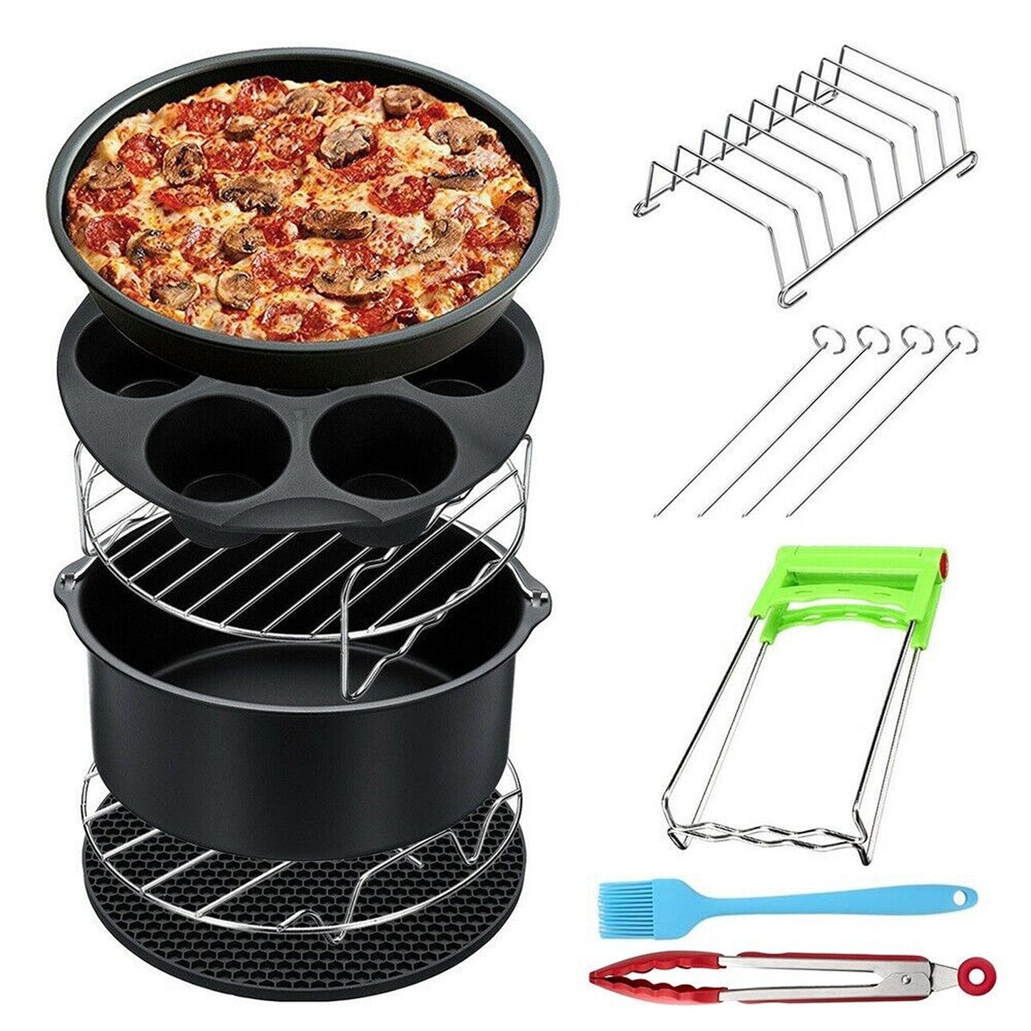 14-Piece Air Fryer Accessory Set BBQ Dish Rack and Baking Kit for 8in Fryers
