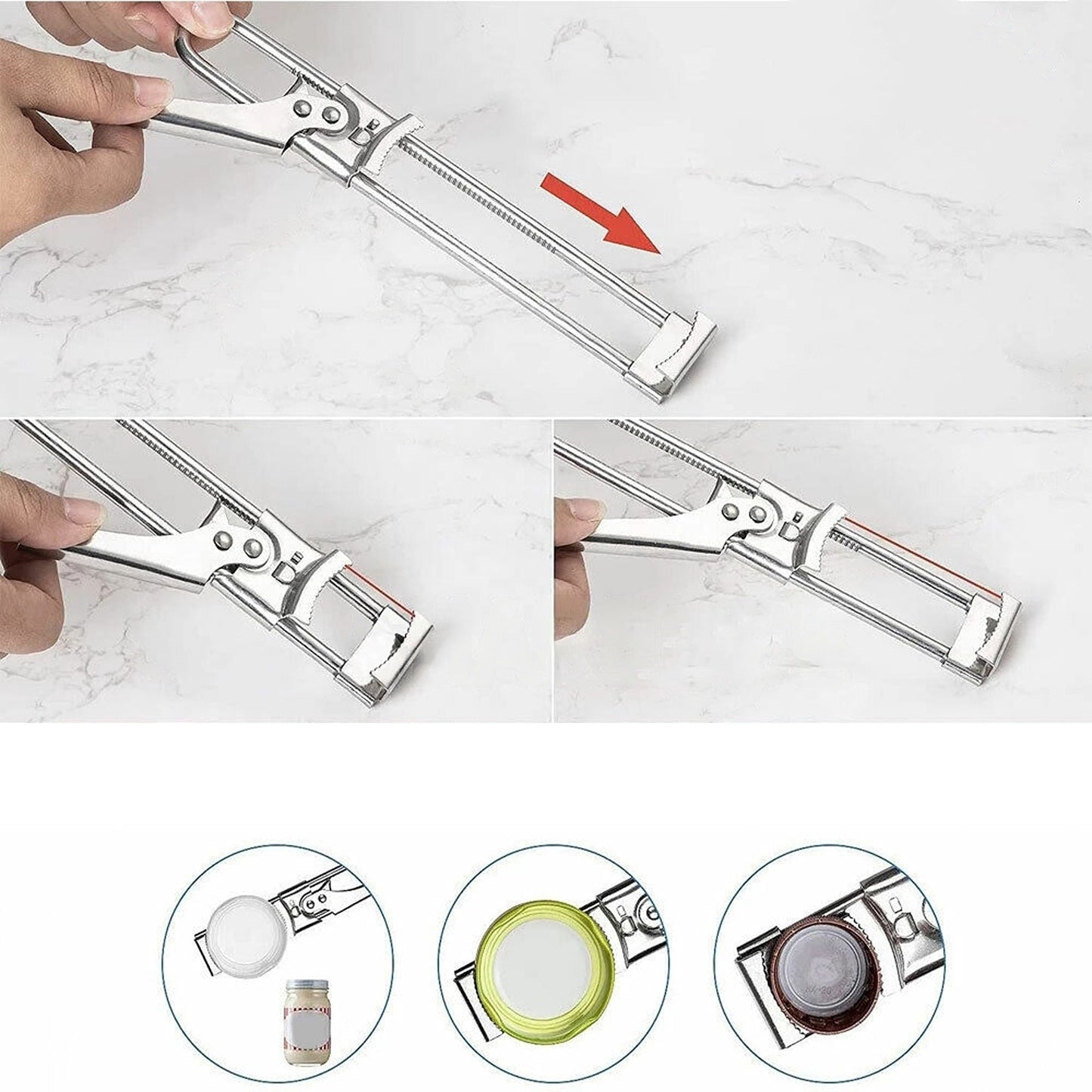 Adjustable Jar and Bottle Opener Stainless Steel Kitchen Tool
