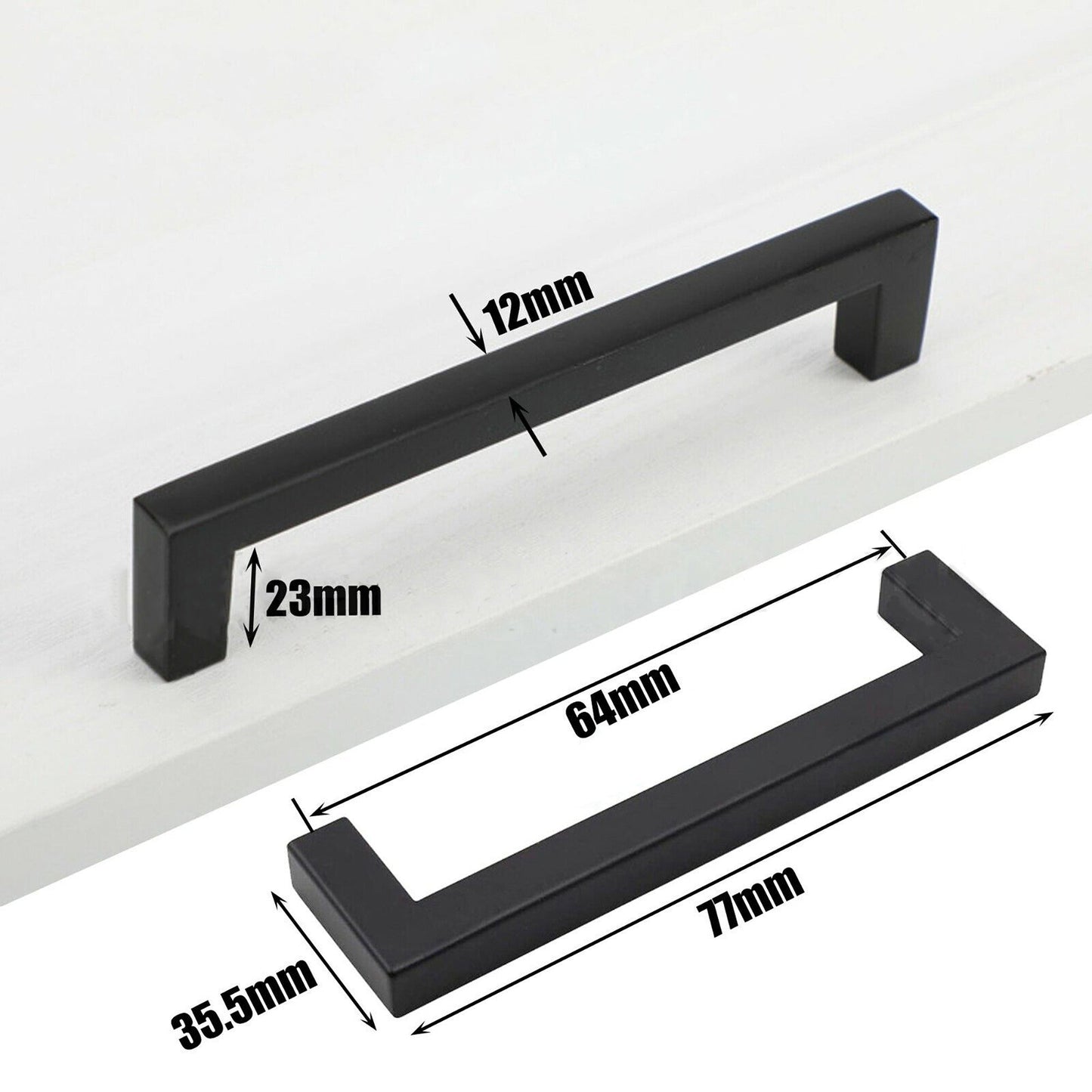 Matte Black Stainless Steel Drawer Cupboard Pulls Cabinet Door Handles 77mm 64mm
