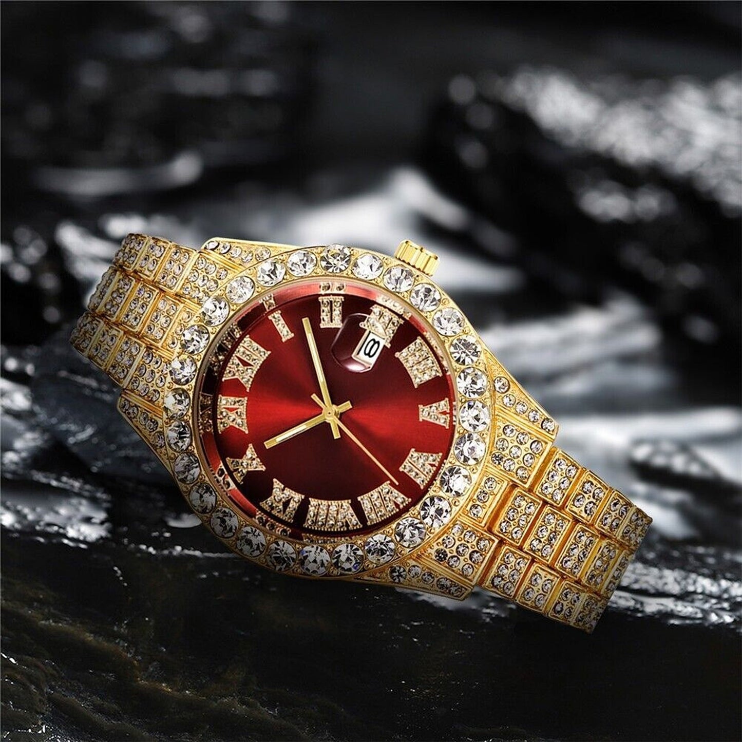 Men Luxury Hip Hop Watch Iced Bling Diamond with Stainless Steel Band