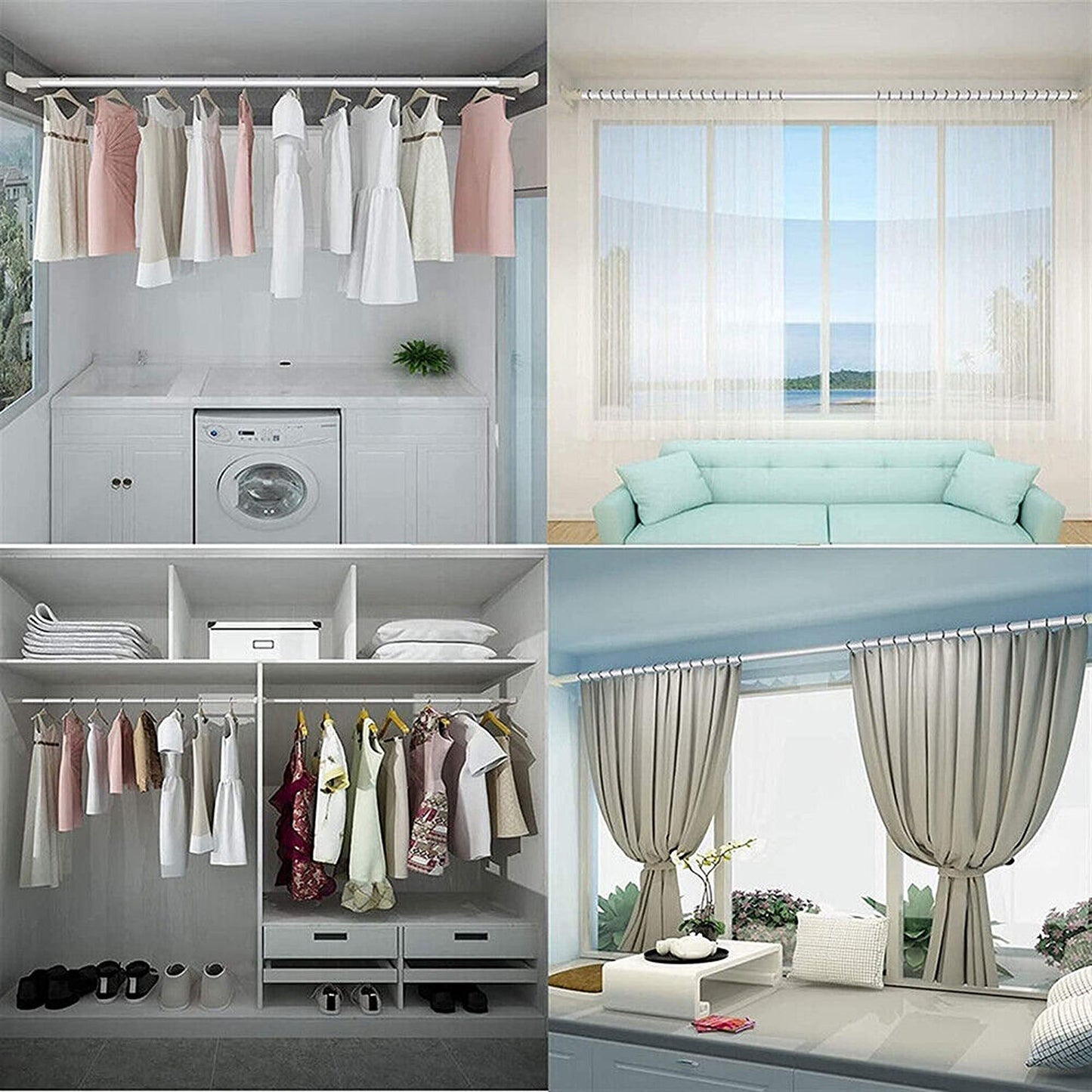 Adjustable Tension Curtain Rod Extendable for Showers and Closets