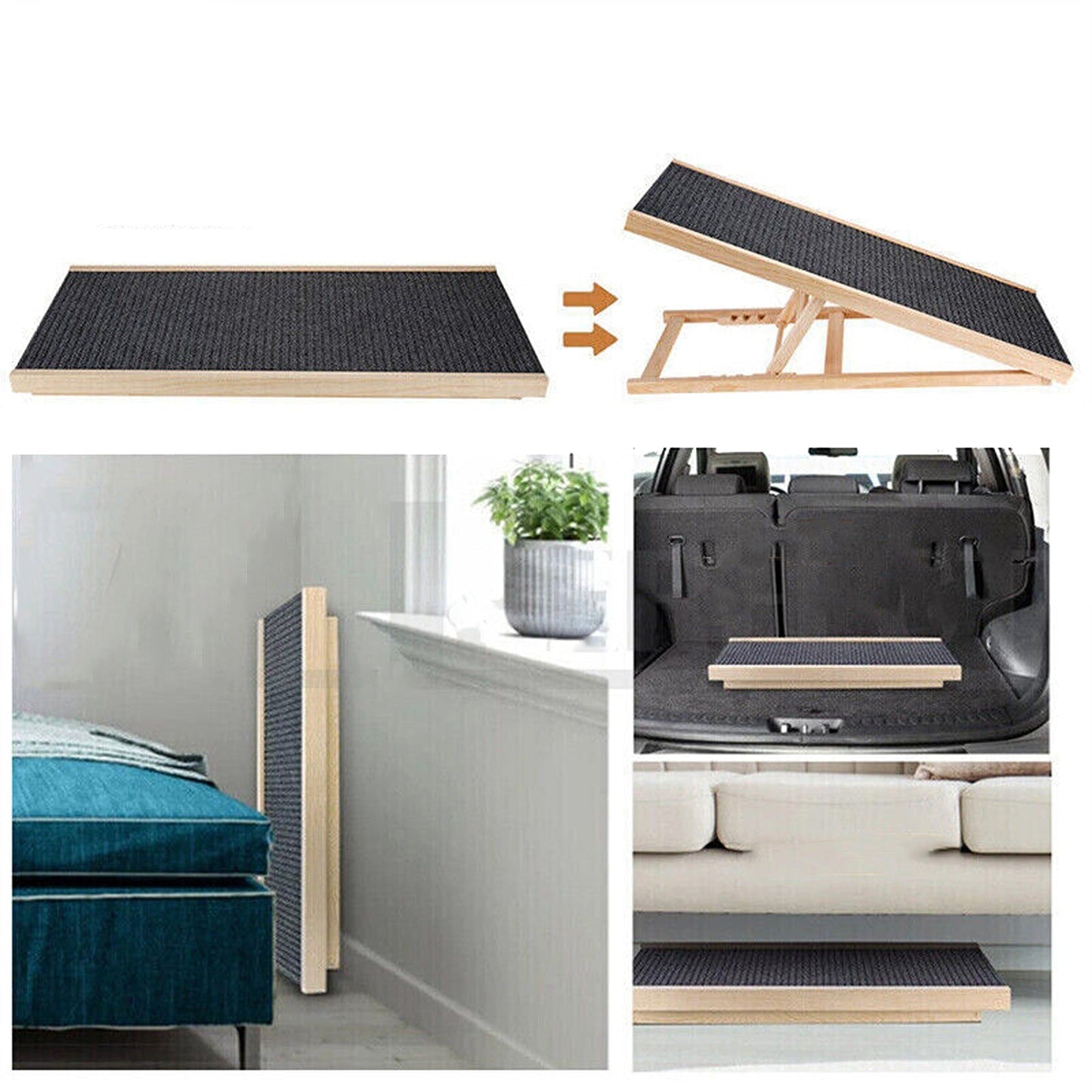 Adjustable Wooden Foldable Pet Ramp for Dogs Access to Bed Sofa Car