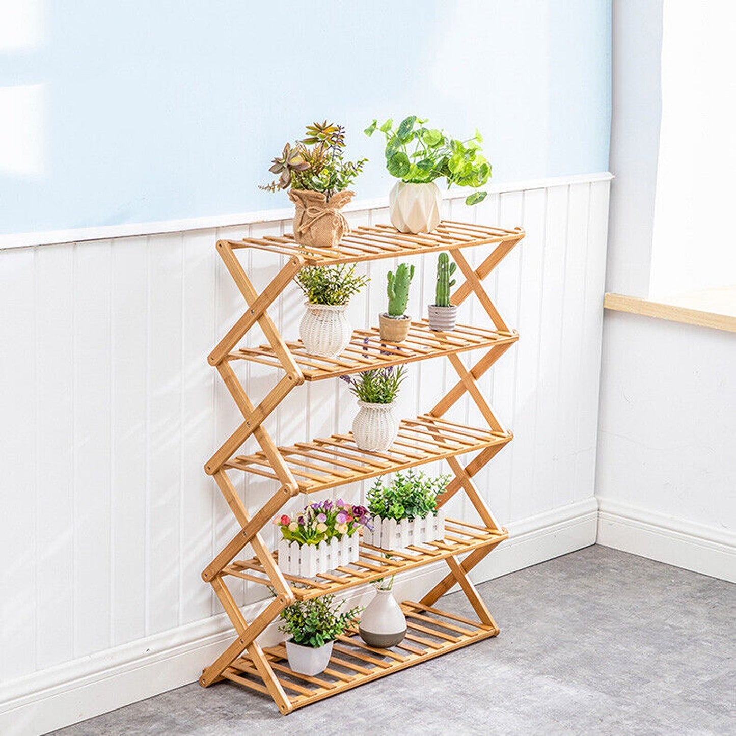 Bamboo Folding Shoe Rack with Multi-Tier Storage Shelf