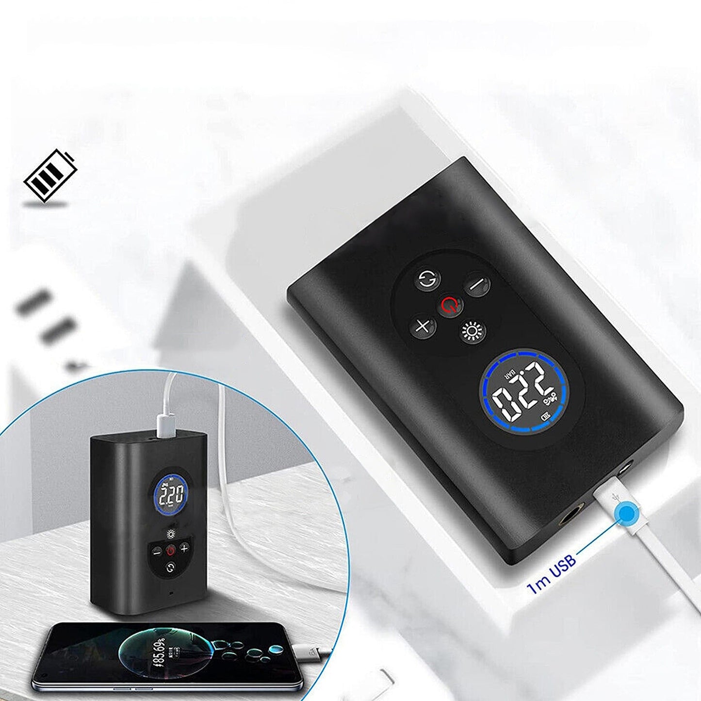 Portable Electric Tire Inflator Cordless Car Tyre Air Pump with USB