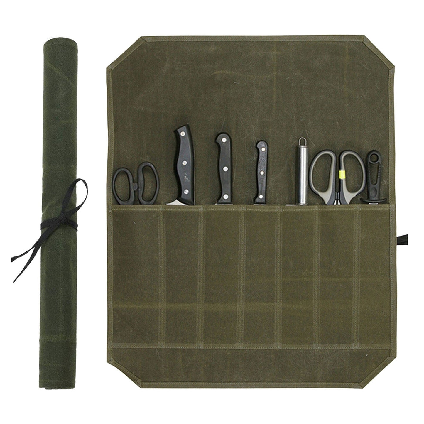 Waxed Canvas Chef Knife Roll Bag 7 Slot Storage Case