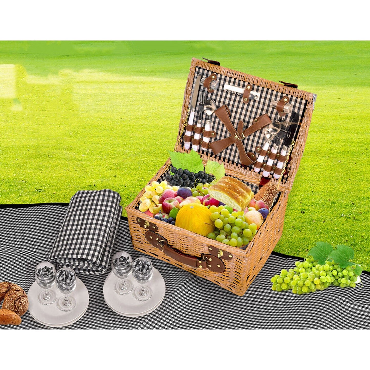 Deluxe Picnic Basket Set for 4 Outdoor Blanket and Willow Storage for Gifts