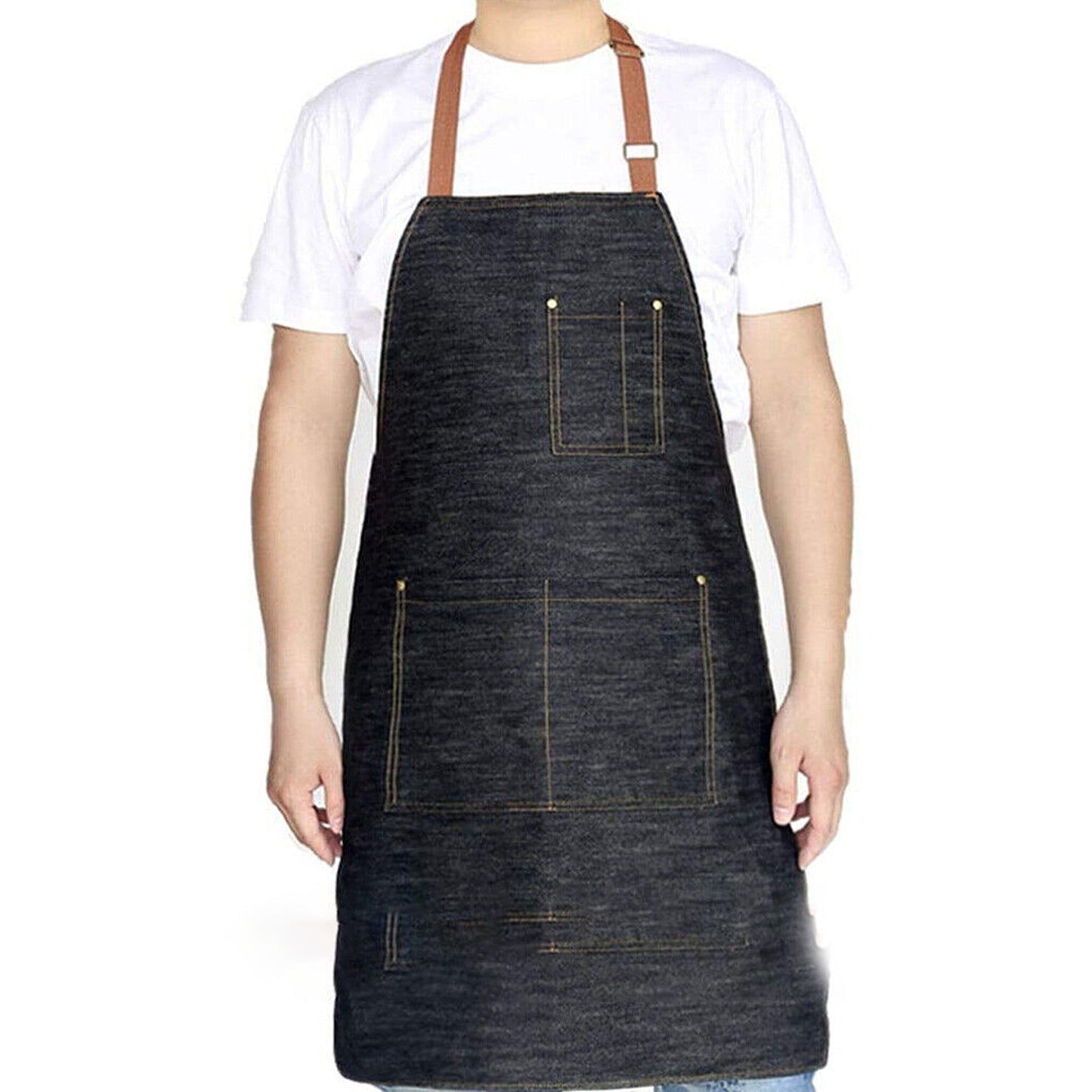 Denim Chef Apron with Adjustable Neck and Pocket for Kitchen Baking