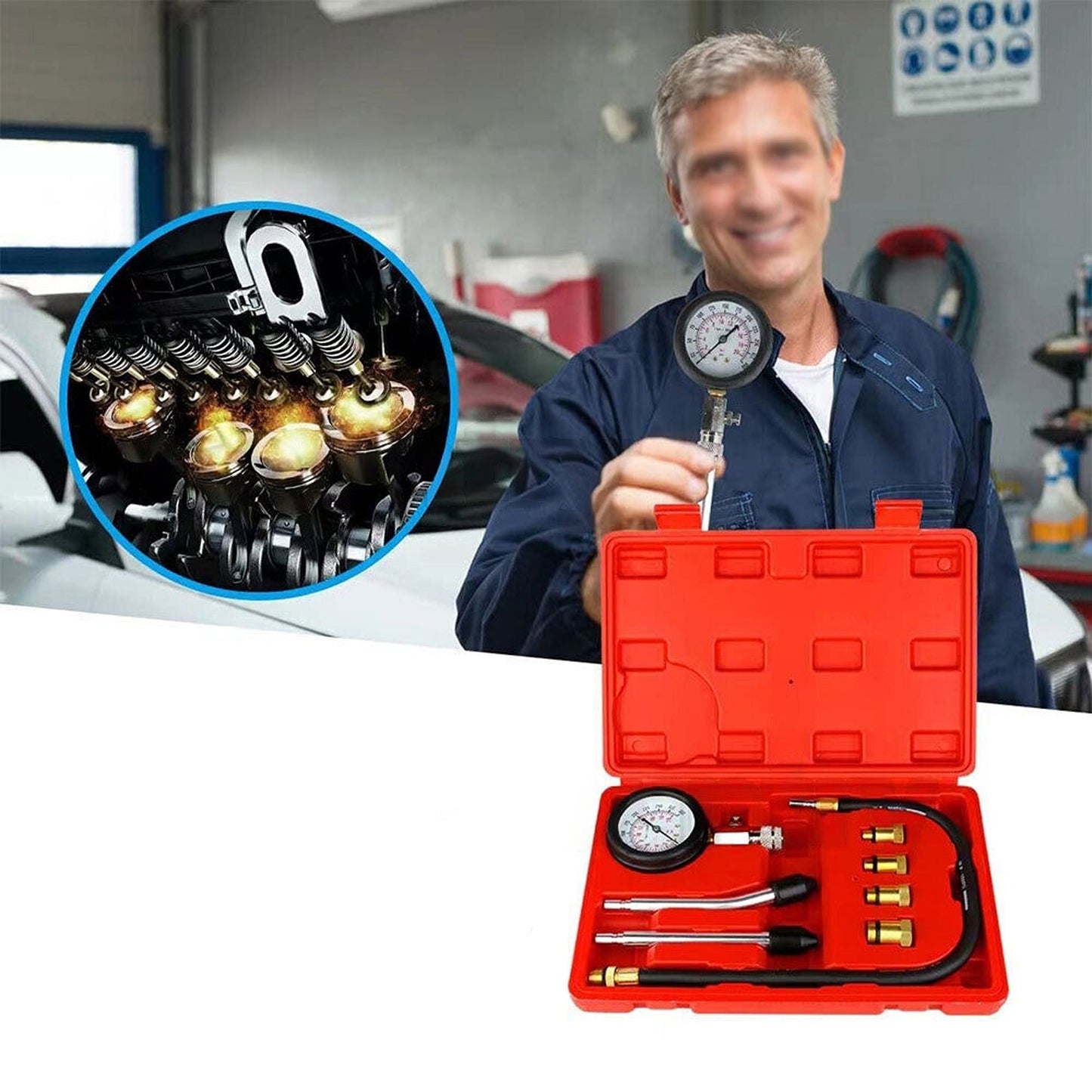 Compression Tester Kit for Car Engines Petrol Pressure Meter Automotive
