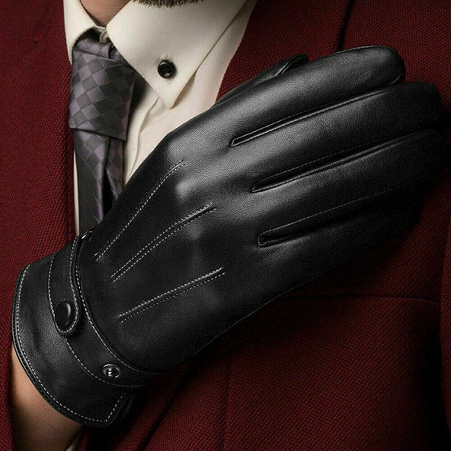 Touch Screen Winter Gloves for Men Warm Black Smartphone Compatible