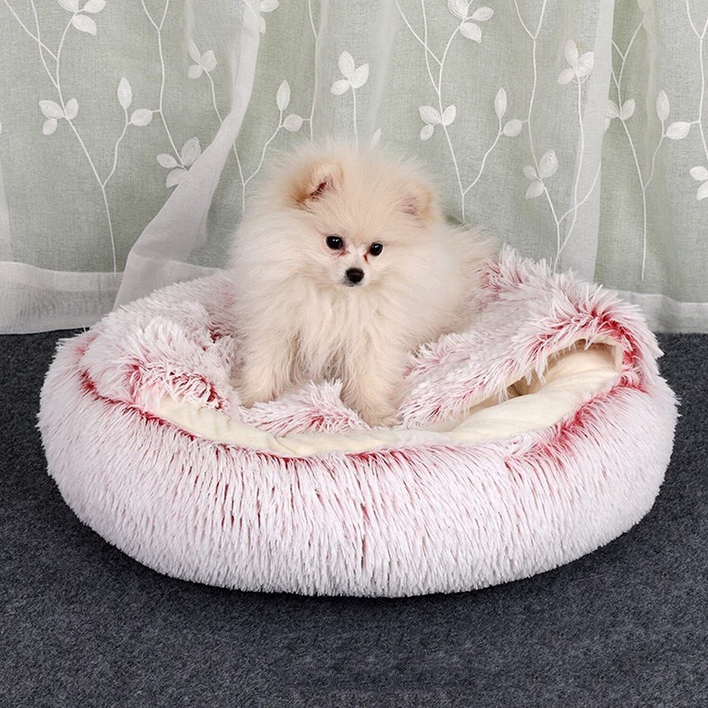 Cuddle Soft Warm Plush Pet Cat Bed Calming Igloo Tent House Pink