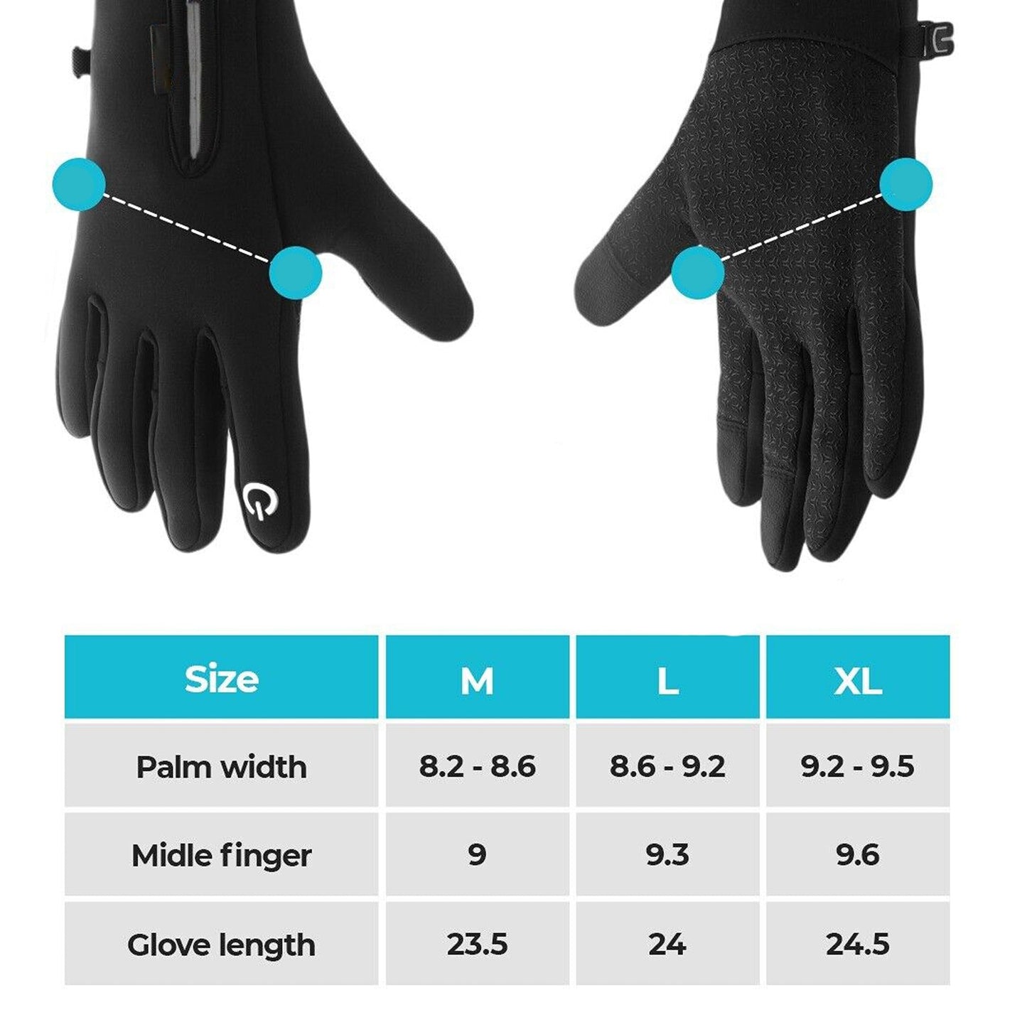 Black Winter Sports Cycling Gloves Warm Waterproof Mobile Friendly