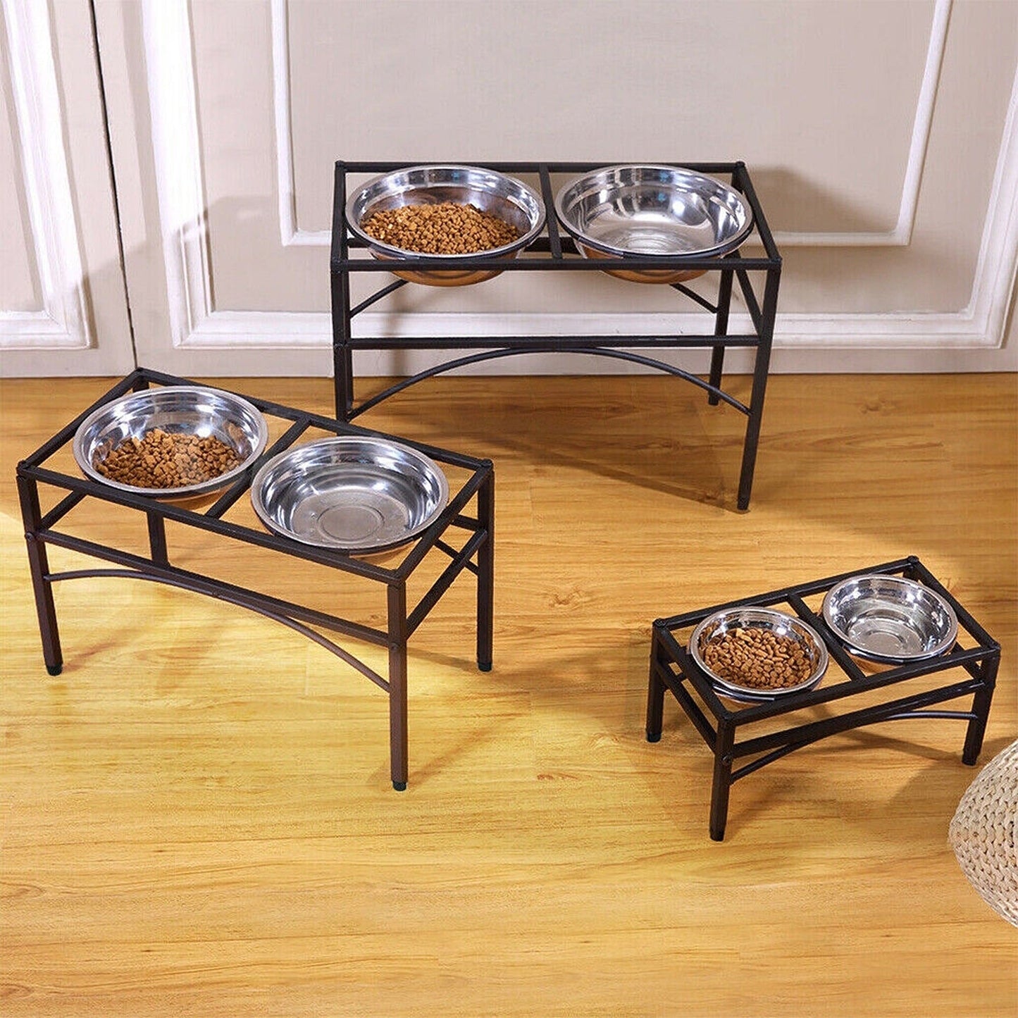 Raised Dual Pet Feeder with Stainless Steel Bowls for Dogs and Puppies