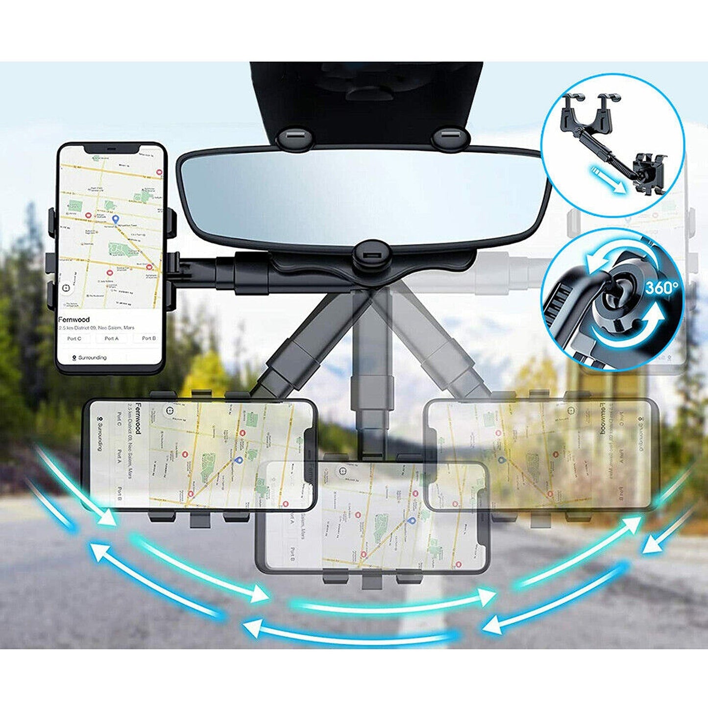 Universal Rotatable Car Phone Holder Rearview Mirror Mount Bracket